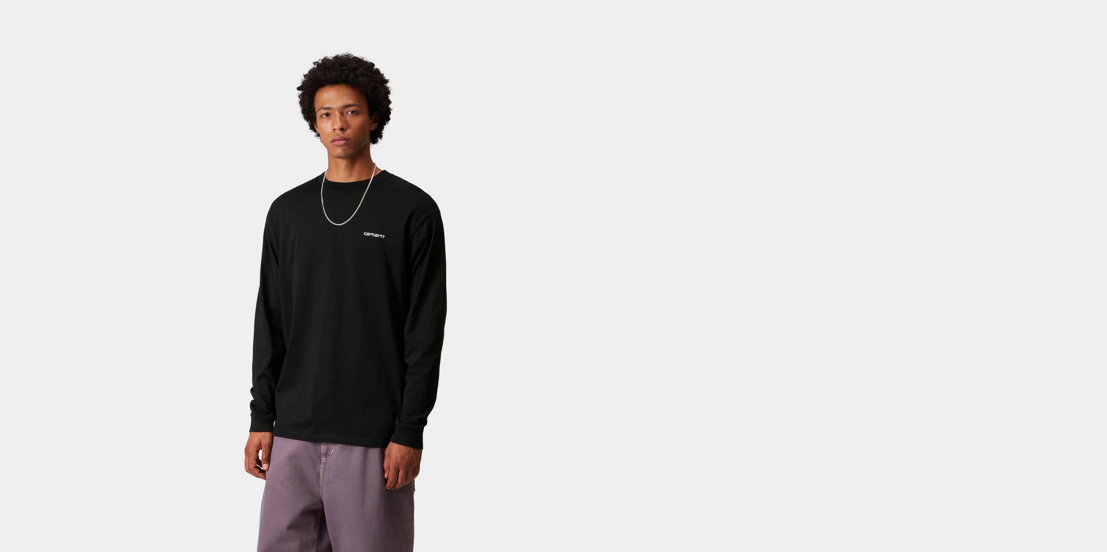 ★【CARHARTT WIP】★L/S SCRIPT LEFT T-SHIR.T★Tシャツ★ Carhartt WIP L/S Script Embroidery T-Shirt, White / Black