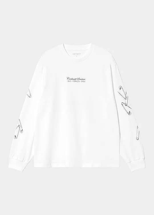 Carhartt WIP Women’s Long Sleeve Safety Pin T-Shirt in Bianco