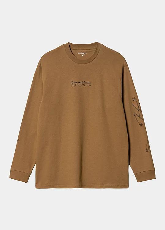 Carhartt WIP Long Sleeve Safety Pin T-Shirt in Brown
