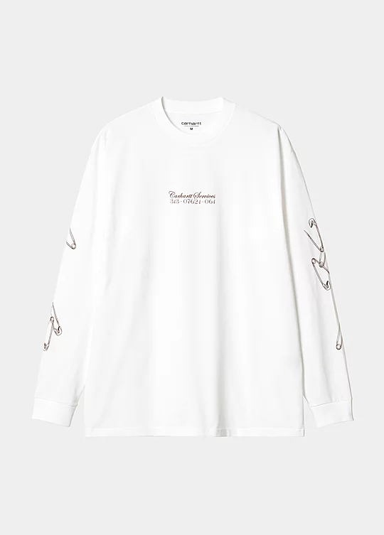 Carhartt WIP Long Sleeve Safety Pin T-Shirt in Bianco