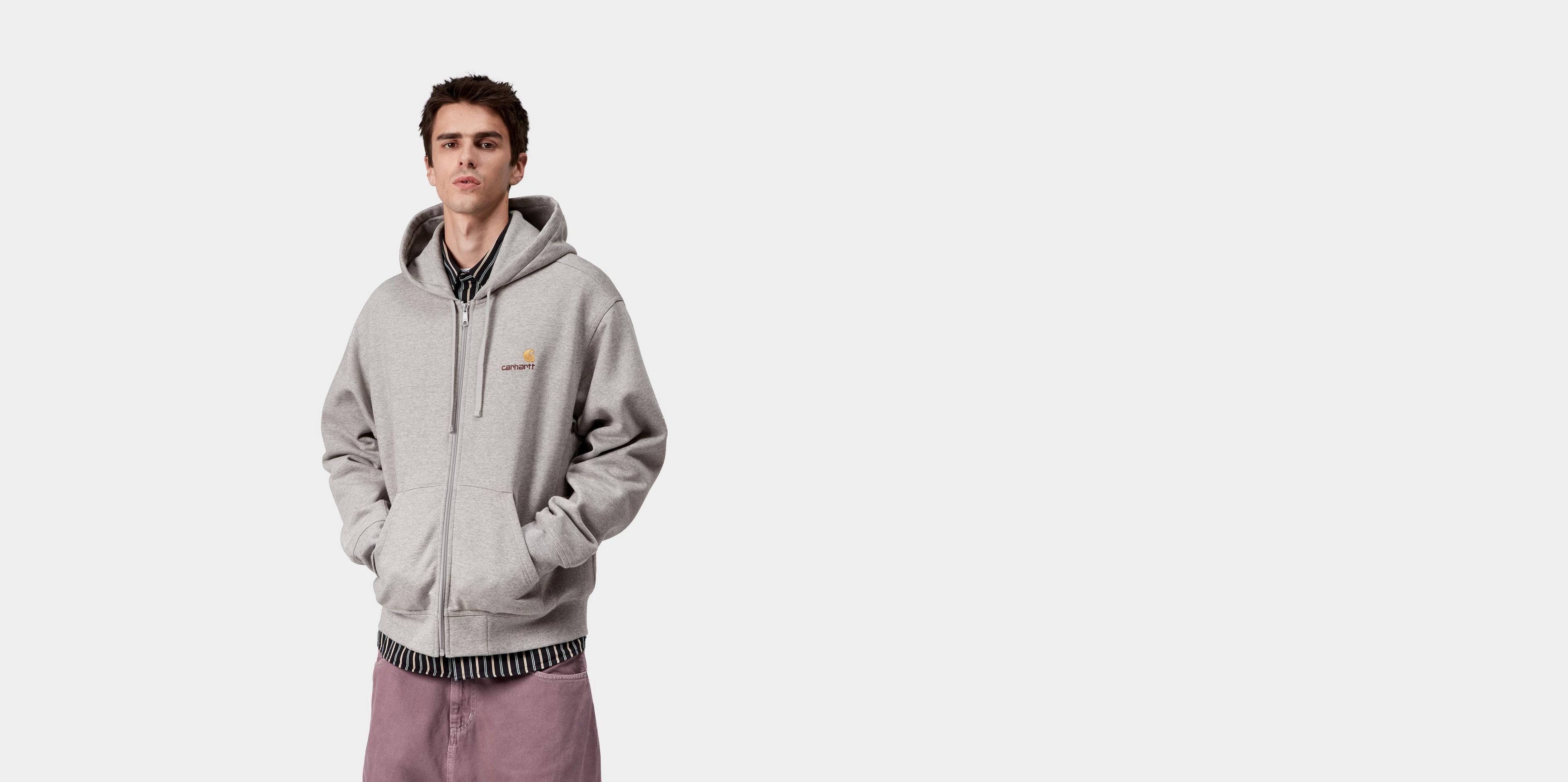 Carhartt WIP Hooded American Script Jacket, Grey Heather