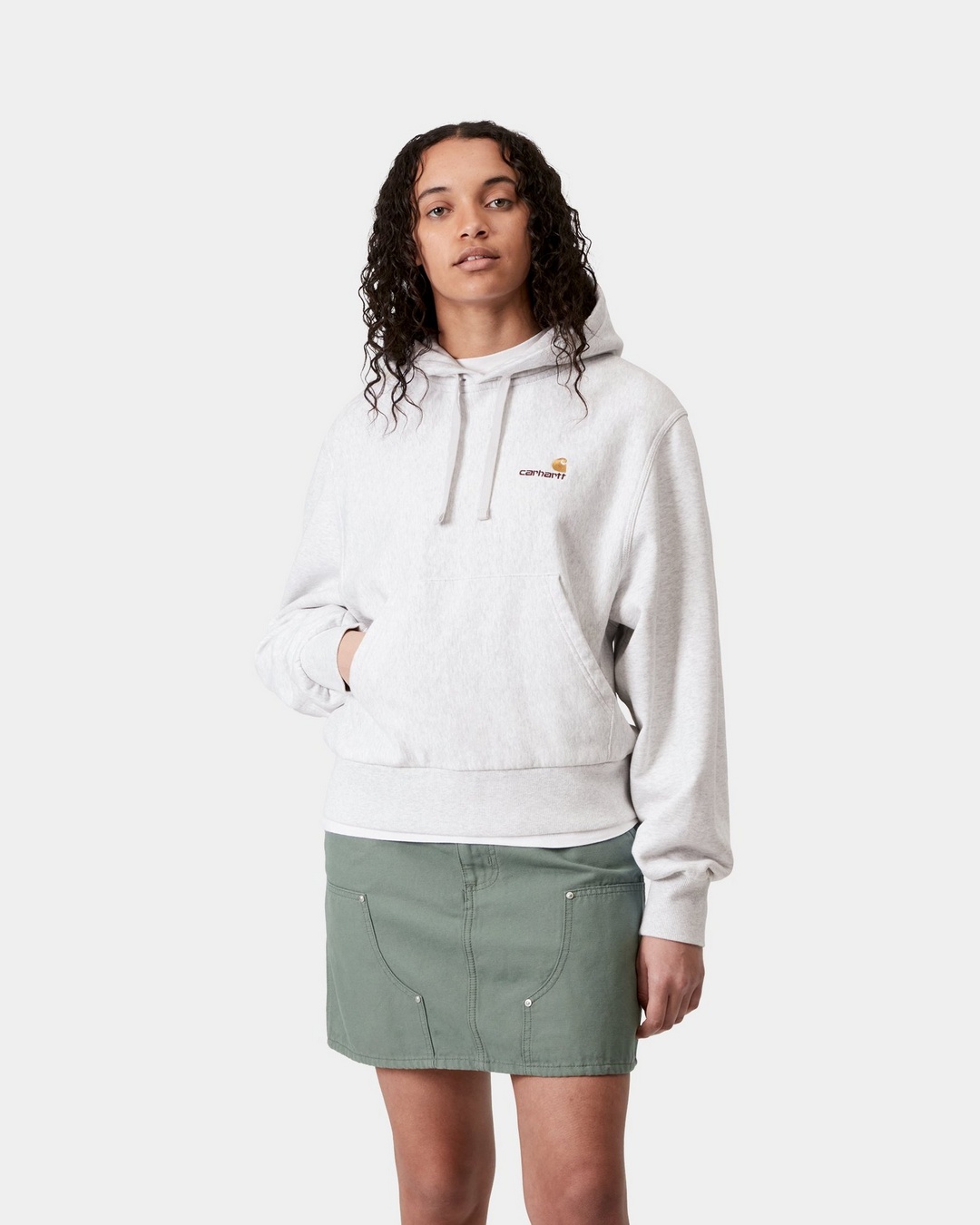Carhartt WIP Women's Hooded American Script Sweatshirt, Ash Carhartt WIP Women's Hooded American Script Sweatshirt, Ash