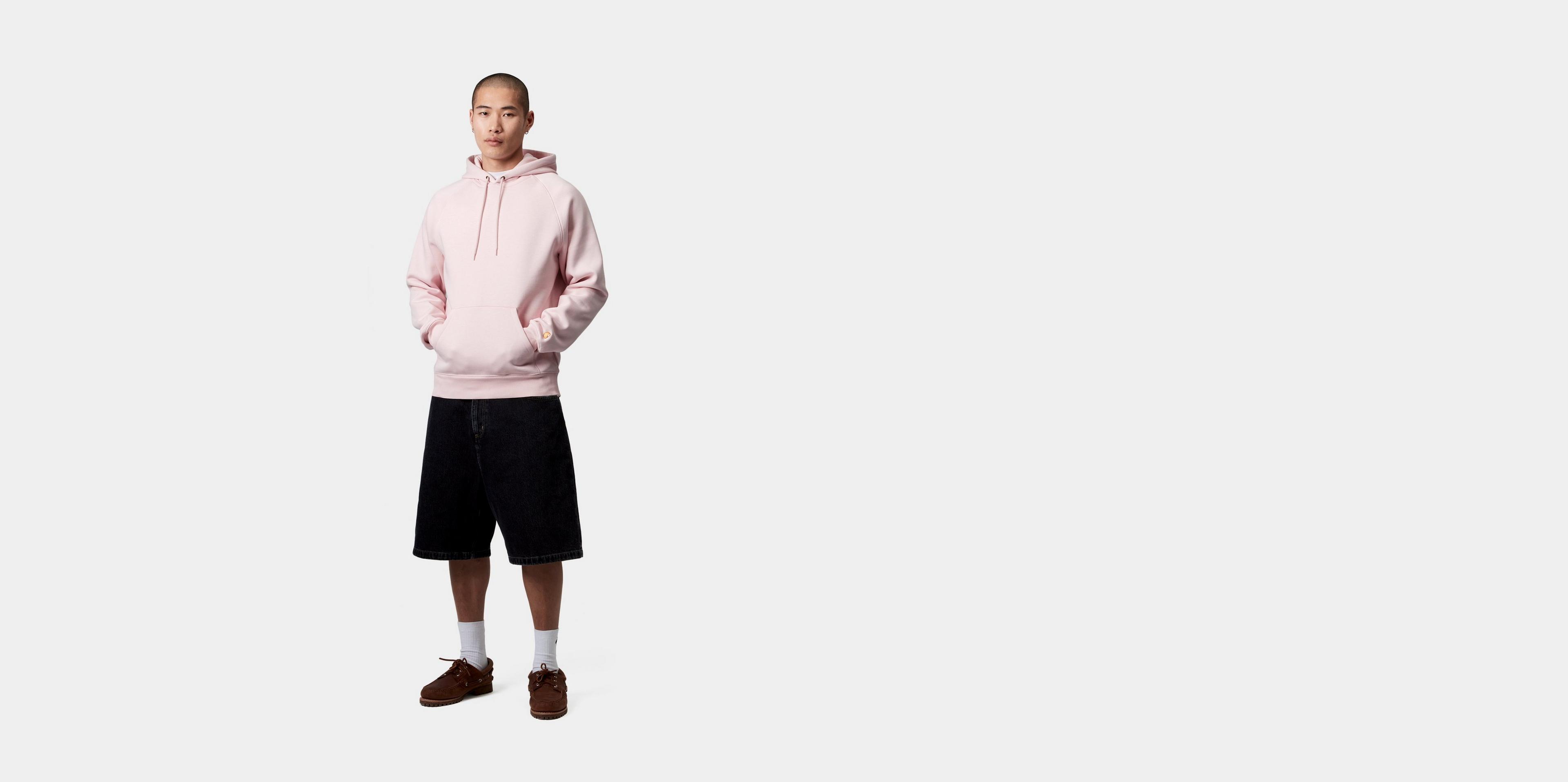 【carhartt】\"Hooded Chase\"フード付チェイスフーディ/Air Pink Carhartt WIP Hooded Chase Sweatshirt, Air Pink / Gold