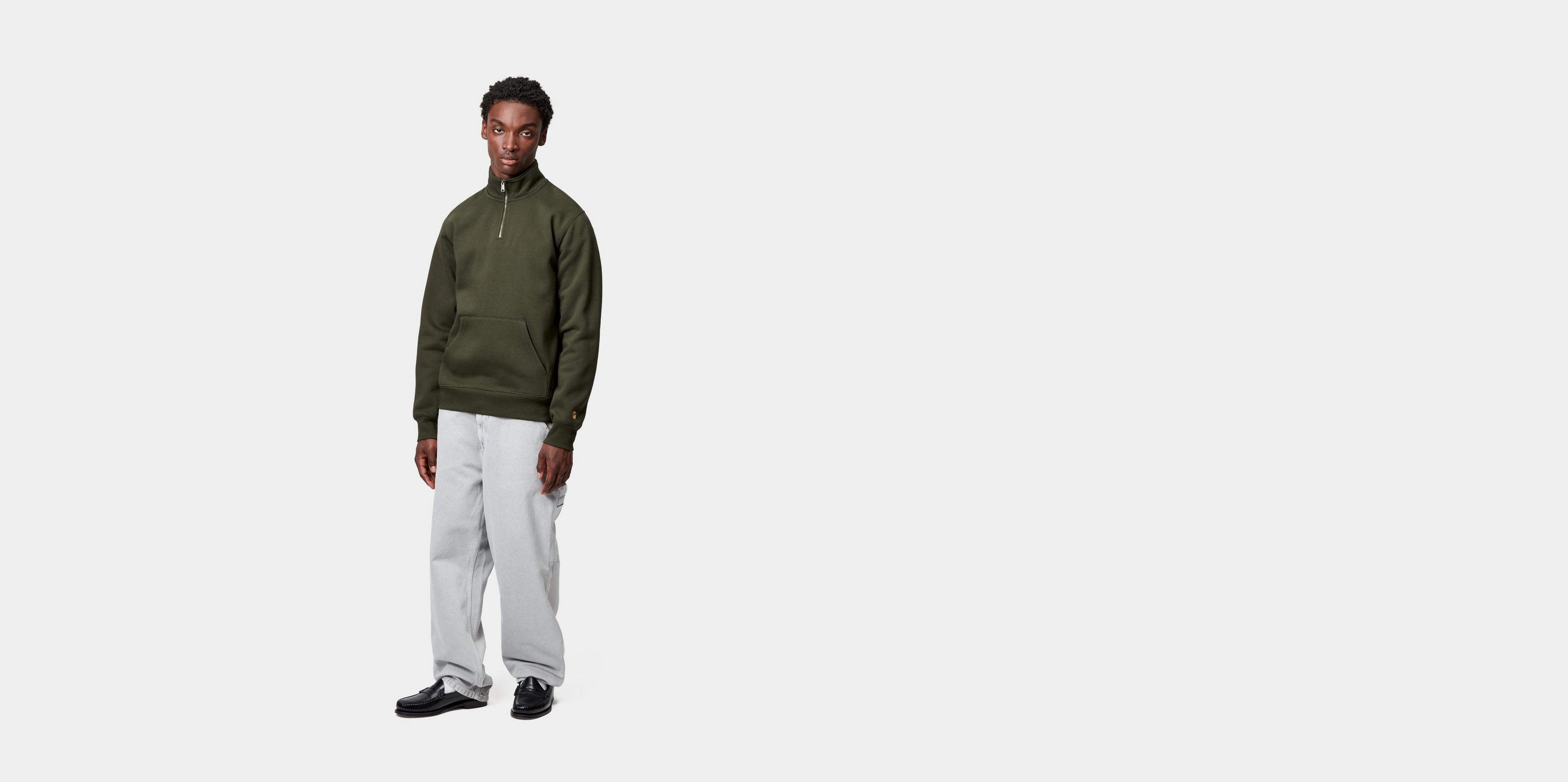 Carhartt WIP Chase Neck Zip Sweatshirt, Olive / Gold