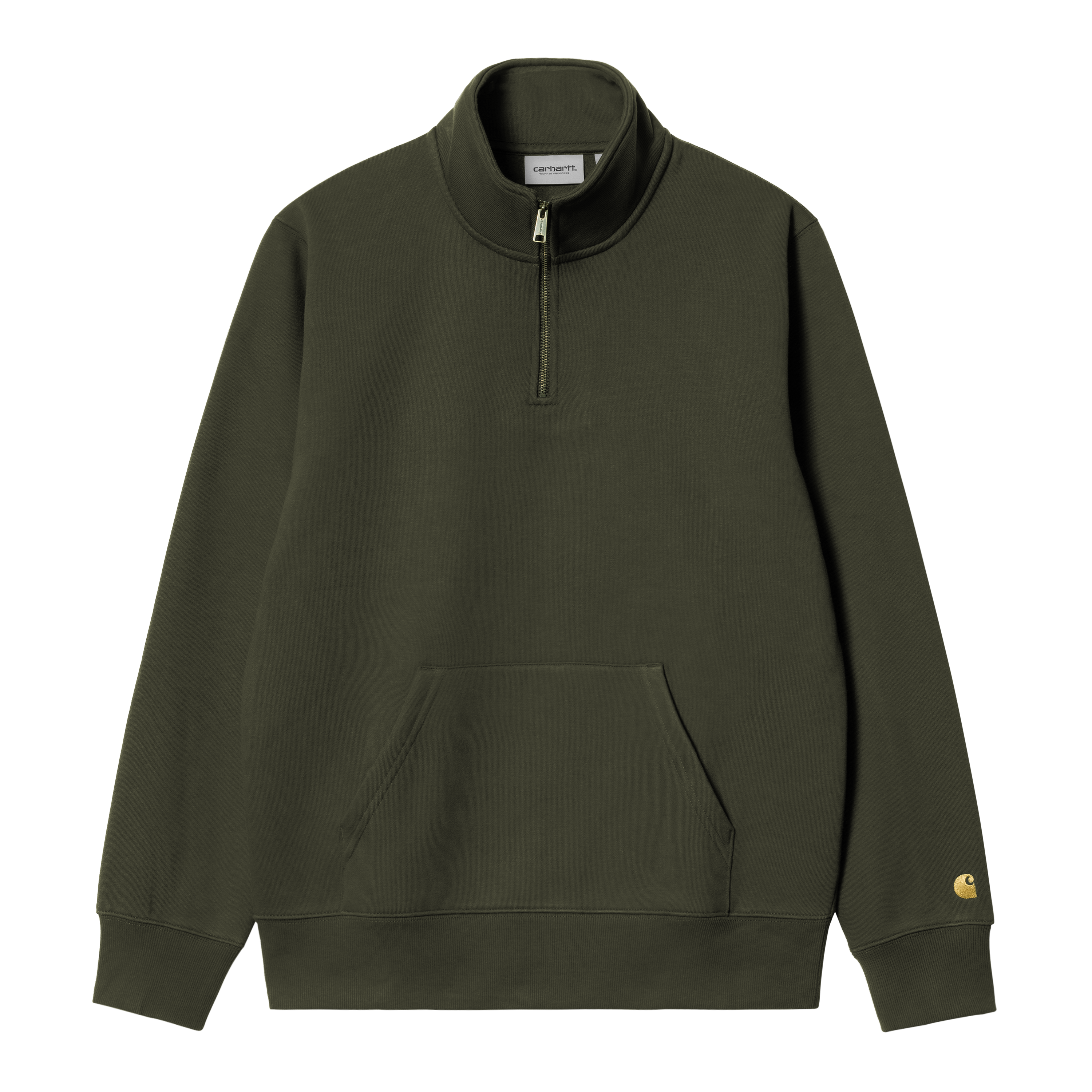 Carhartt WIP Chase Neck Zip Sweatshirt, Olive / Gold
