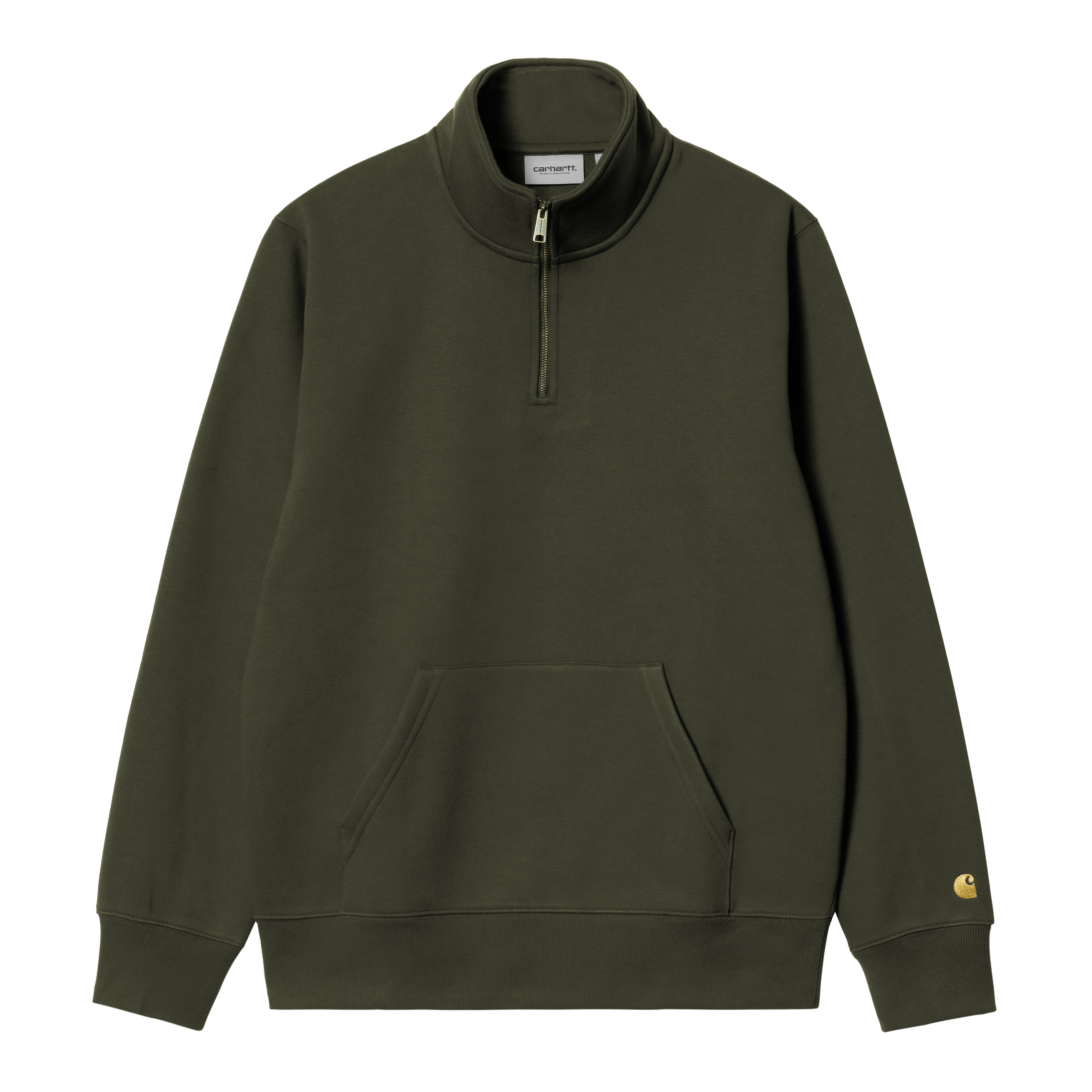 Carhartt WIP Chase Neck Zip Sweatshirt, Olive / Gold