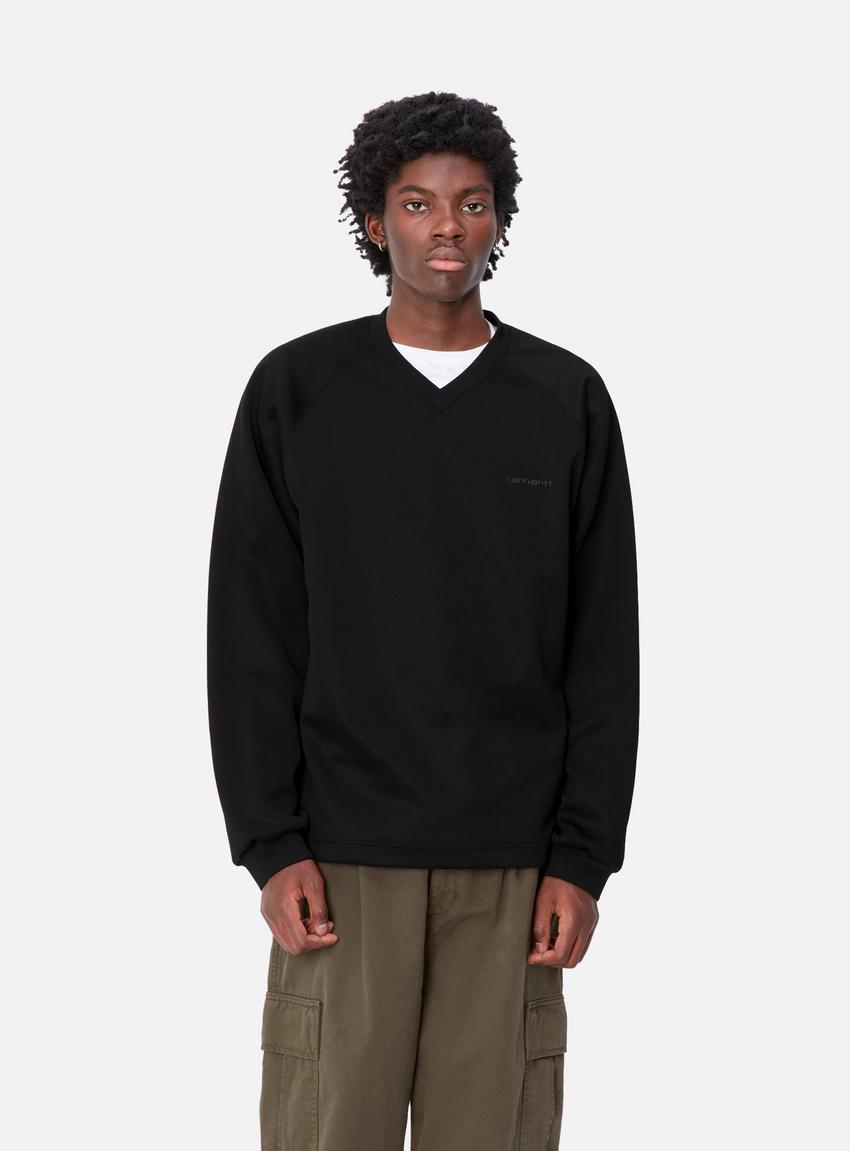 ★ドイツ発*carhartt WIP*Bolan VネックポリコットンジャージーC Carhartt WIP Bolan V-Neck Sweat, Black / Graphite | Official