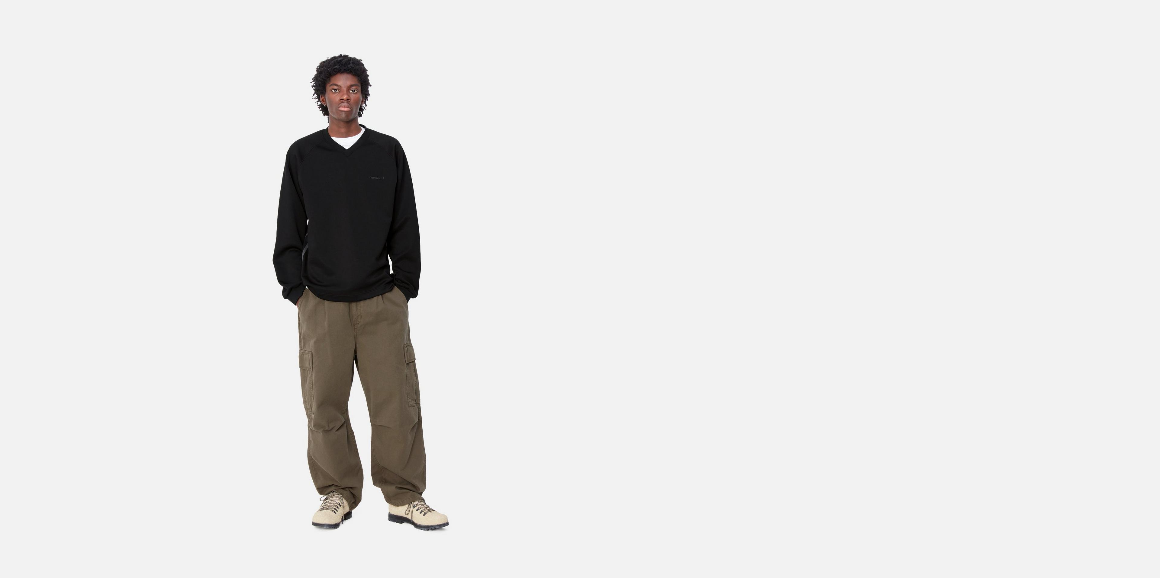 【carhartt】\"Bolan VNeck\"ロゴ刺繍Vネックスウェットシャツ/3色 Carhartt WIP Bolan V-Neck Sweat, Black / Graphite | Official