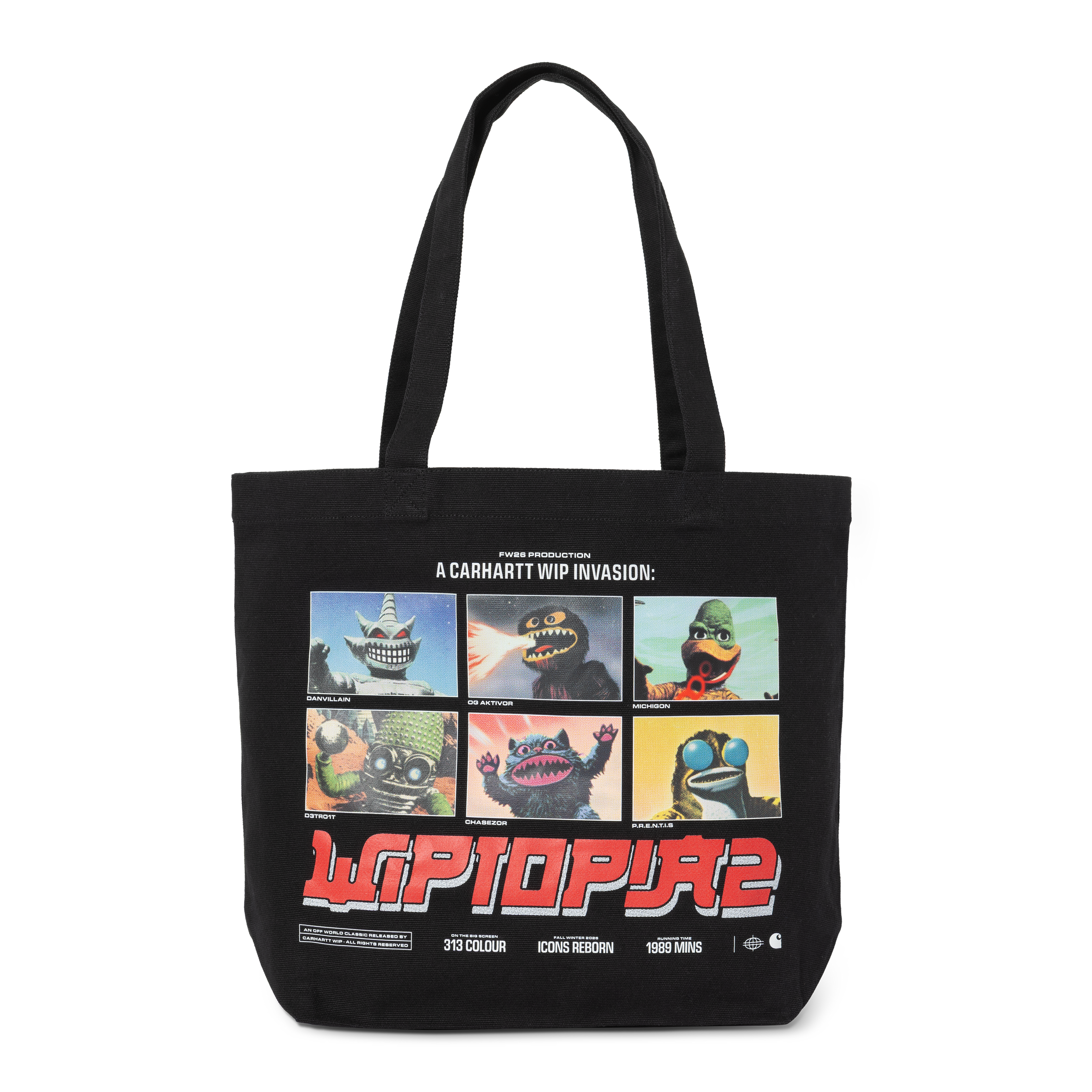 Carhartt WIP Canvas Graphic Tote, WIPTOPIA 2, Print Black