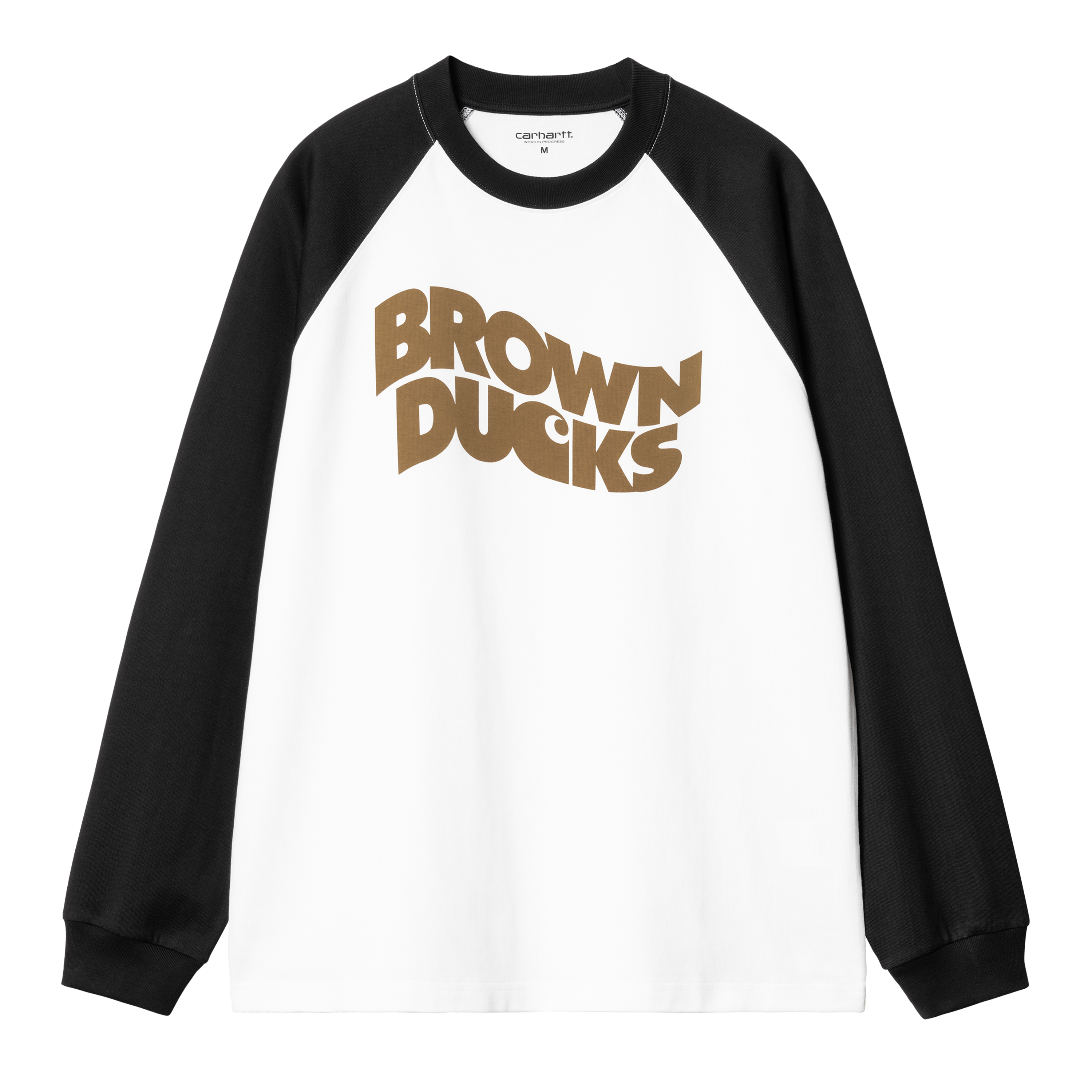 Carhartt WIP Long Sleeve Brown Ducks Baseball T-S in Bianco