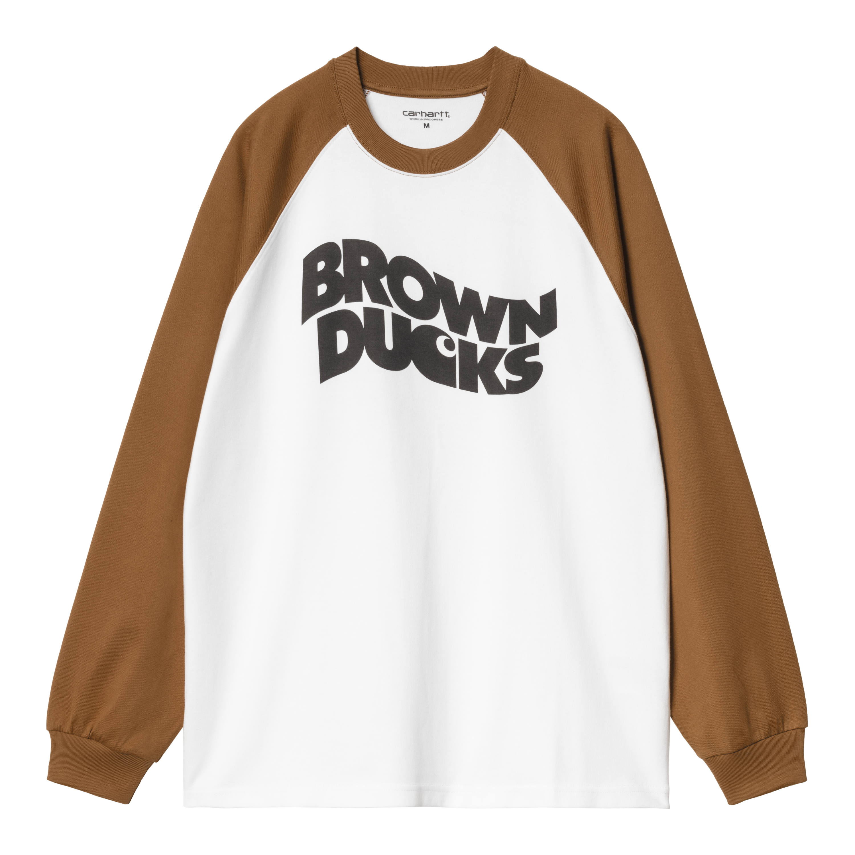 Carhartt WIP Long Sleeve Brown Ducks Baseball T-S in Bianco