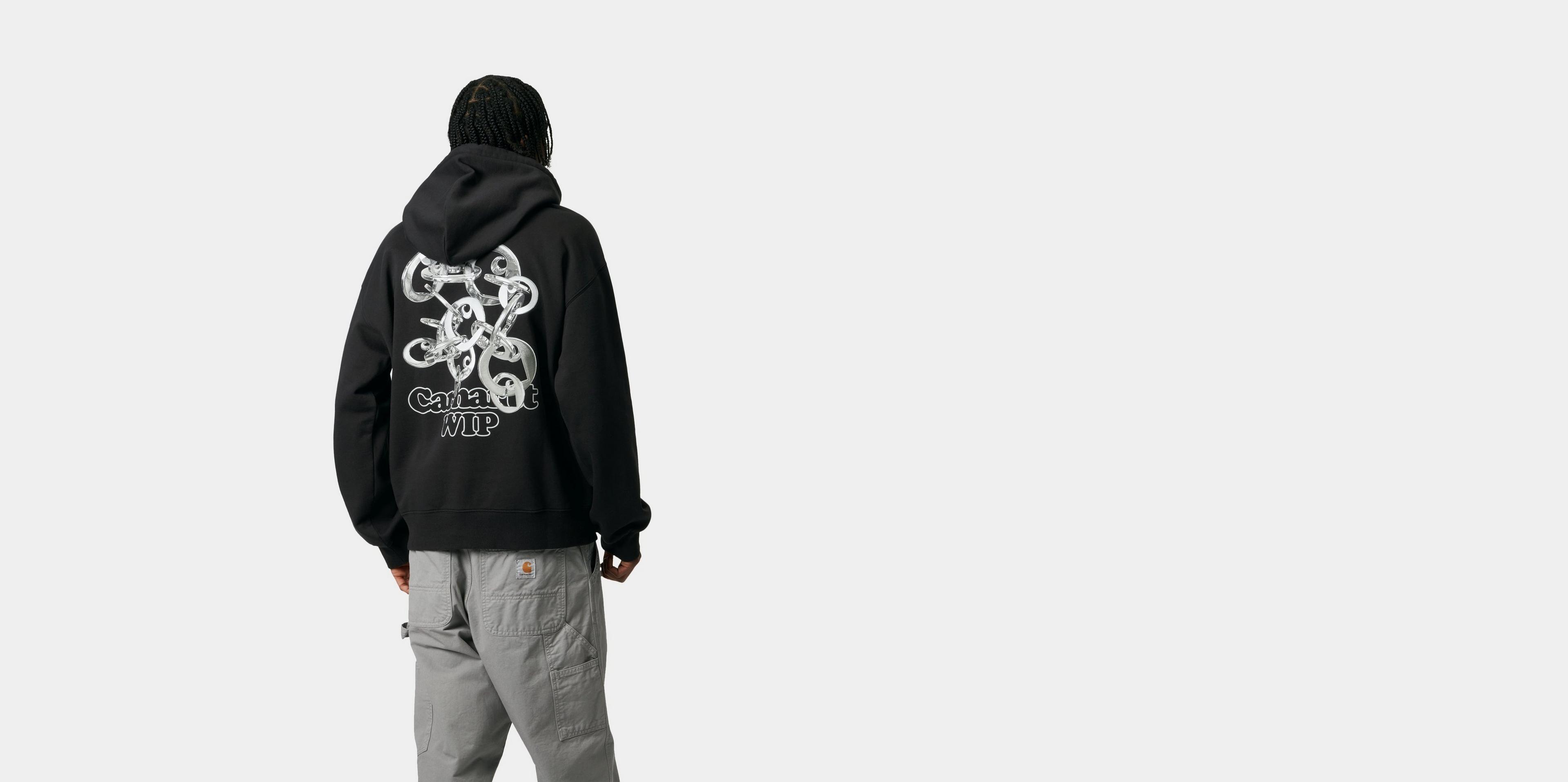 【Carhartt】 HOODED CHARM LINK SWEATSHIRT ★ LOOSE FIT Carhartt WIP Hooded Charm Link Sweat, Black / Silver