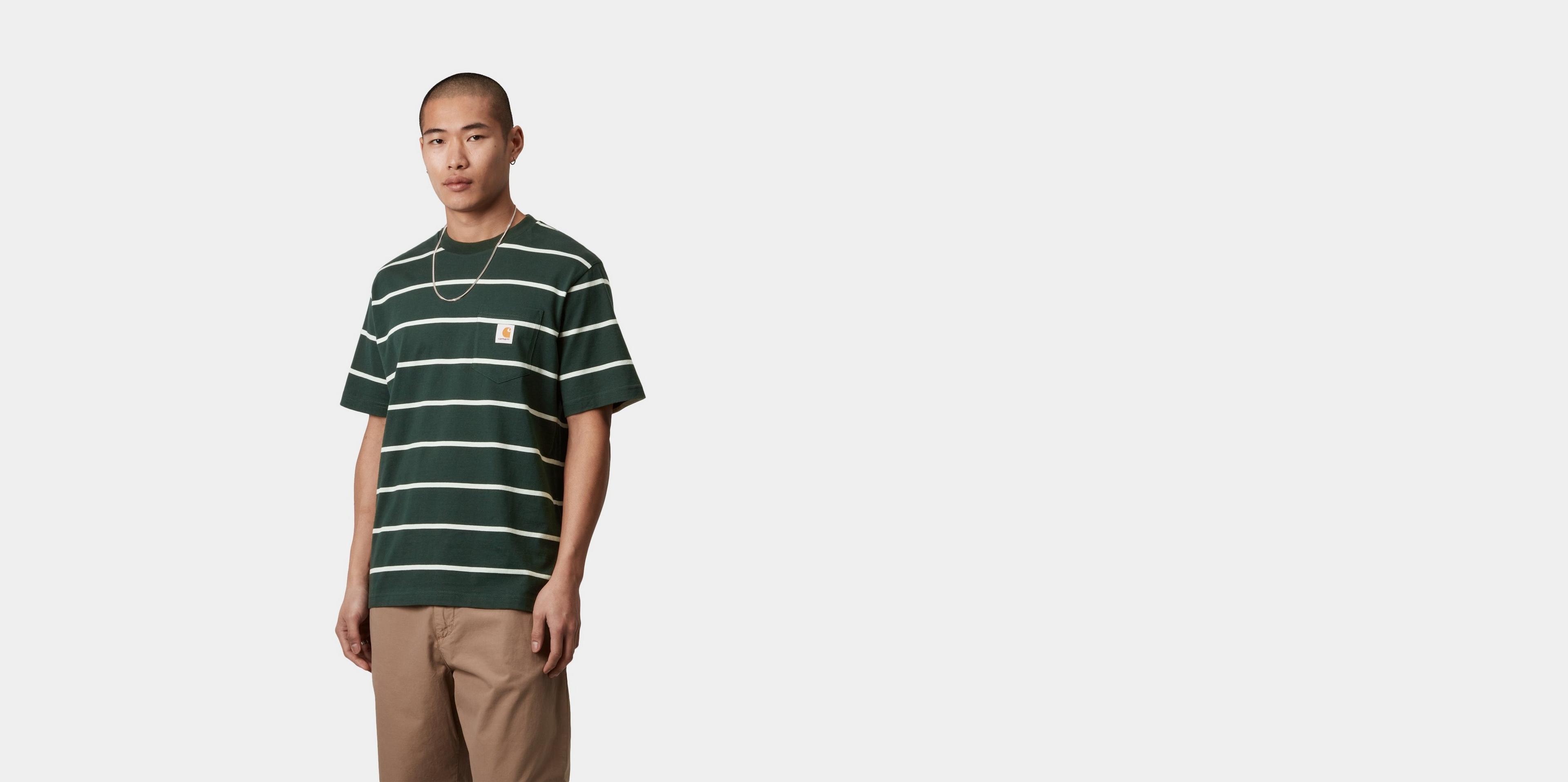 Carhartt WIP S/S Aiken Pocket T-Shirt, Aiken Stripe, Conifer