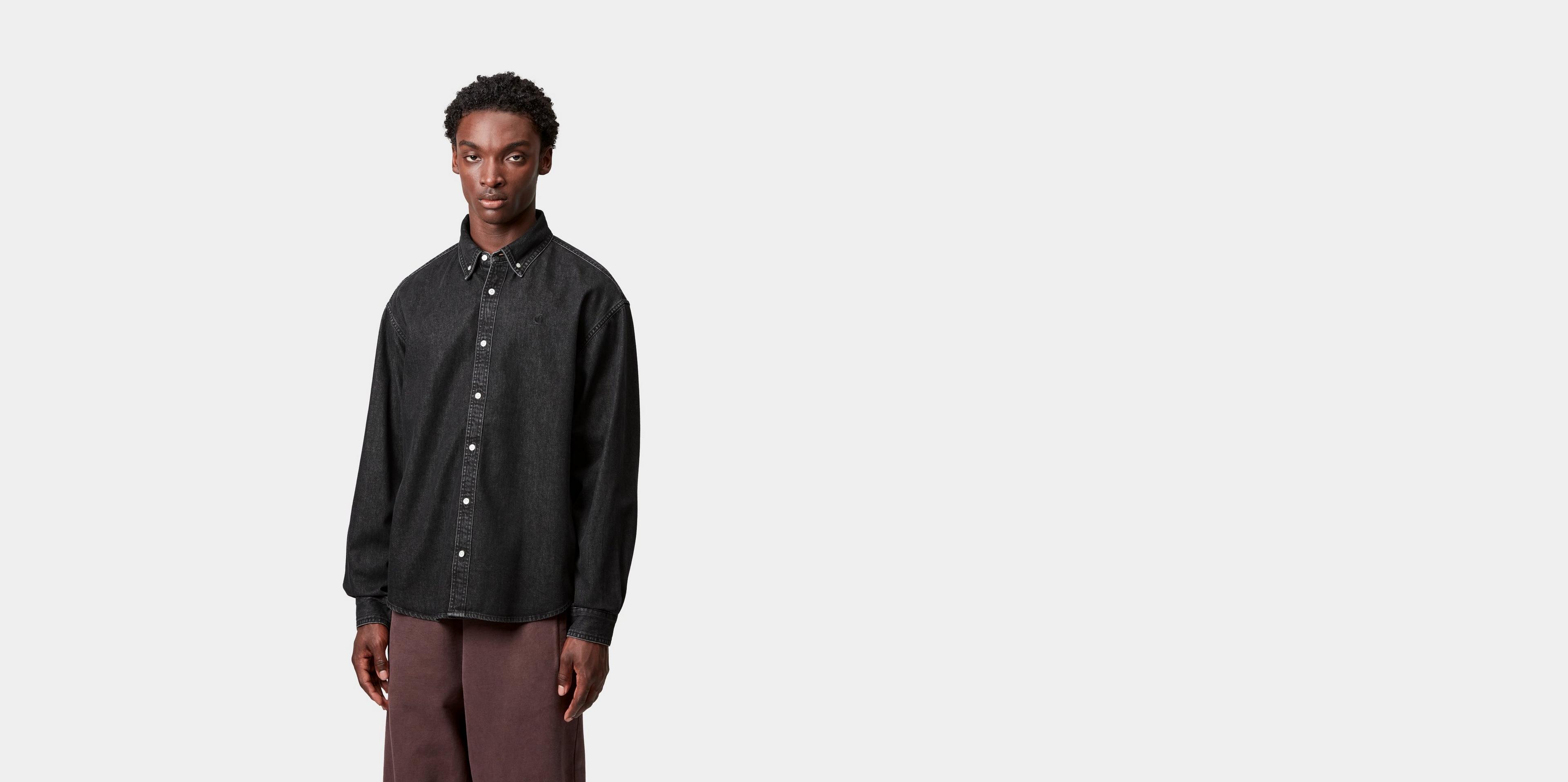 Carhartt S/S Lucas Shirt デニムシャツ Carhartt WIP - Lucas Logo-Embroidered Denim Shirt - Blue