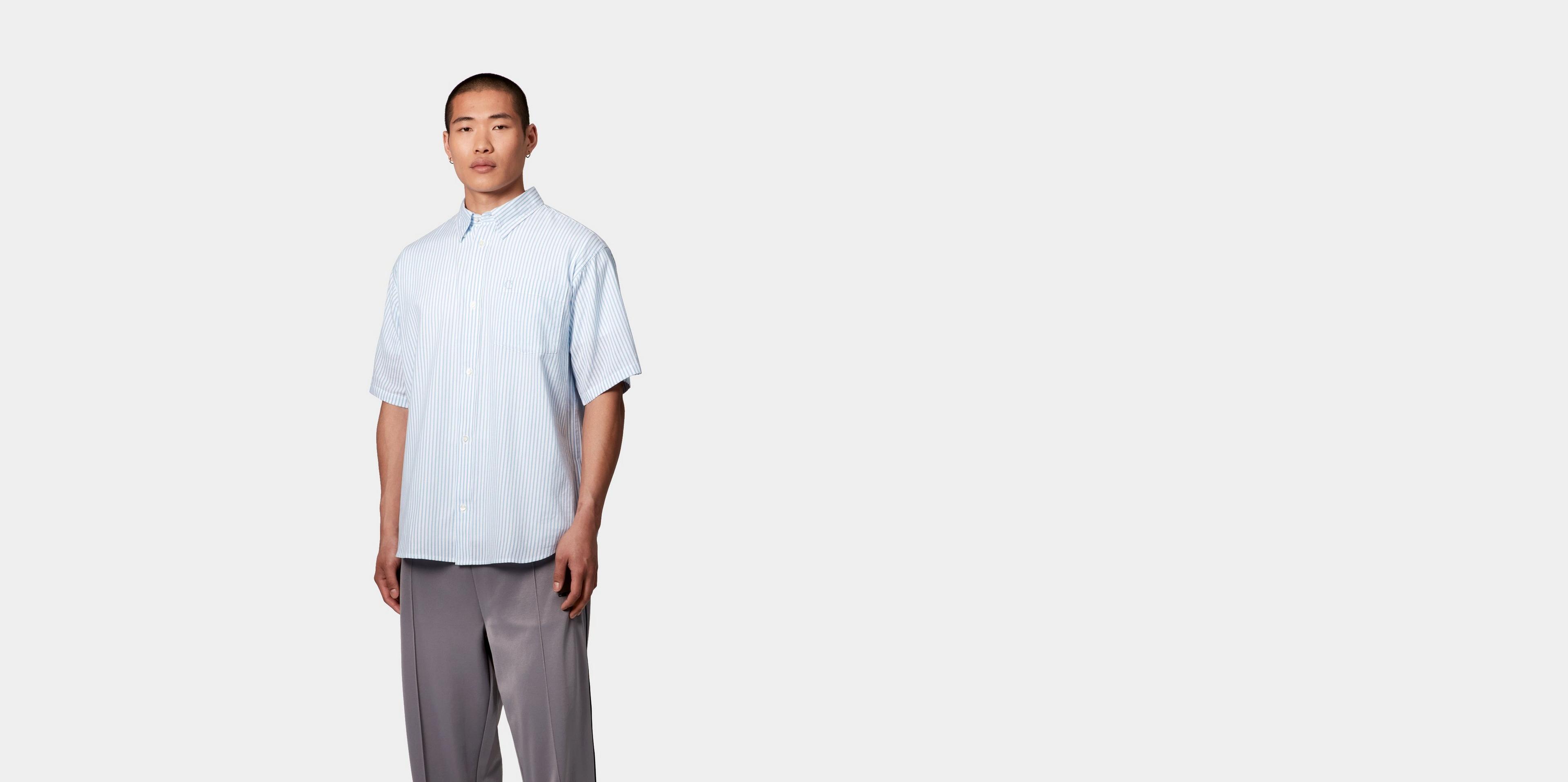 【Carhartt】 S/S PHELPS SHIRT R6585 Carhartt WIP S/S Phelps Shirt, Phelps Stripe, Bluebird