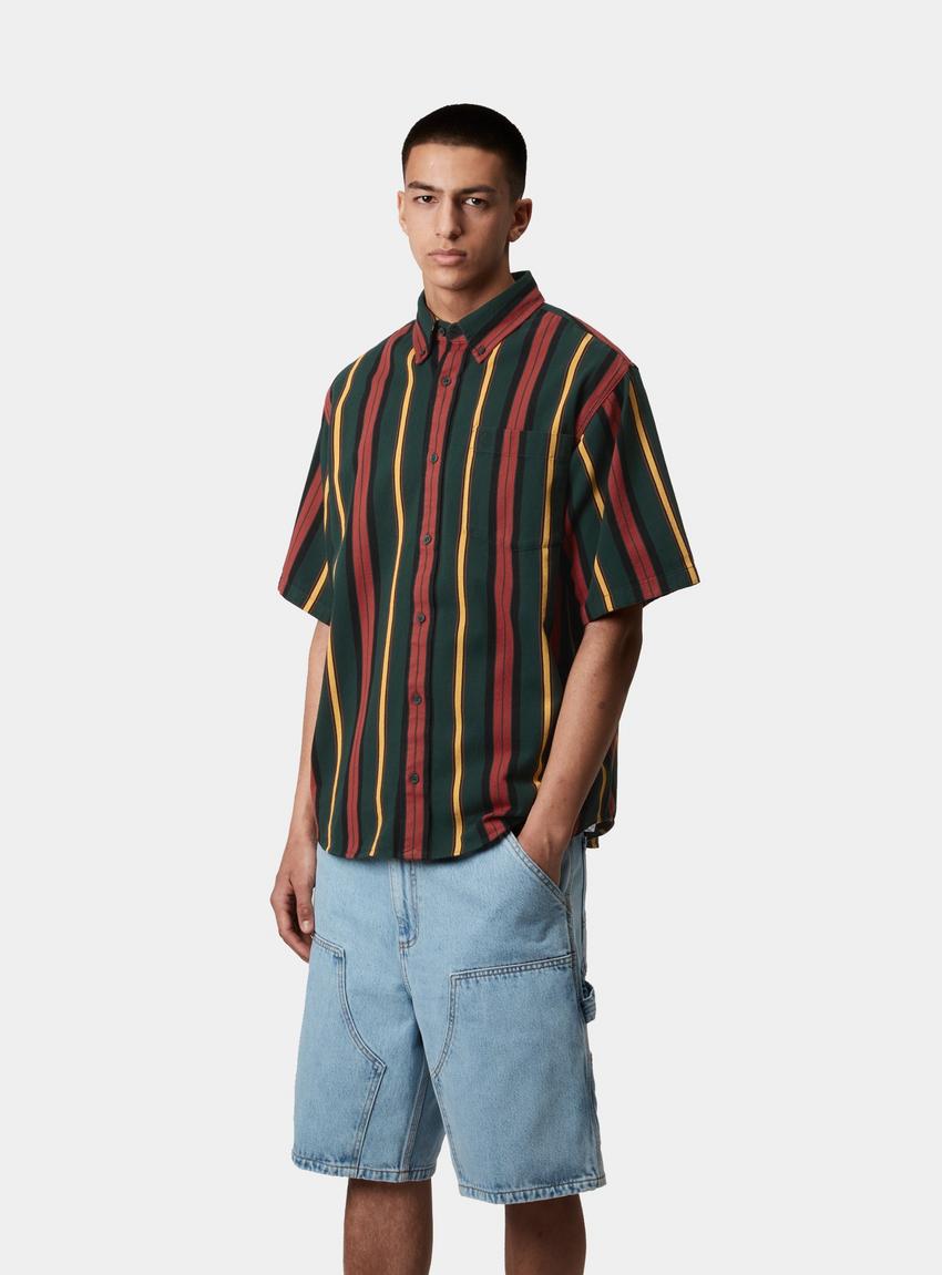 【Carhartt】 ★ S/S JARRELL SHIRT ★ LOOSE FIT Carhartt WIP S/S Jarrell Shirt, Jarrell Stripe, Conifer