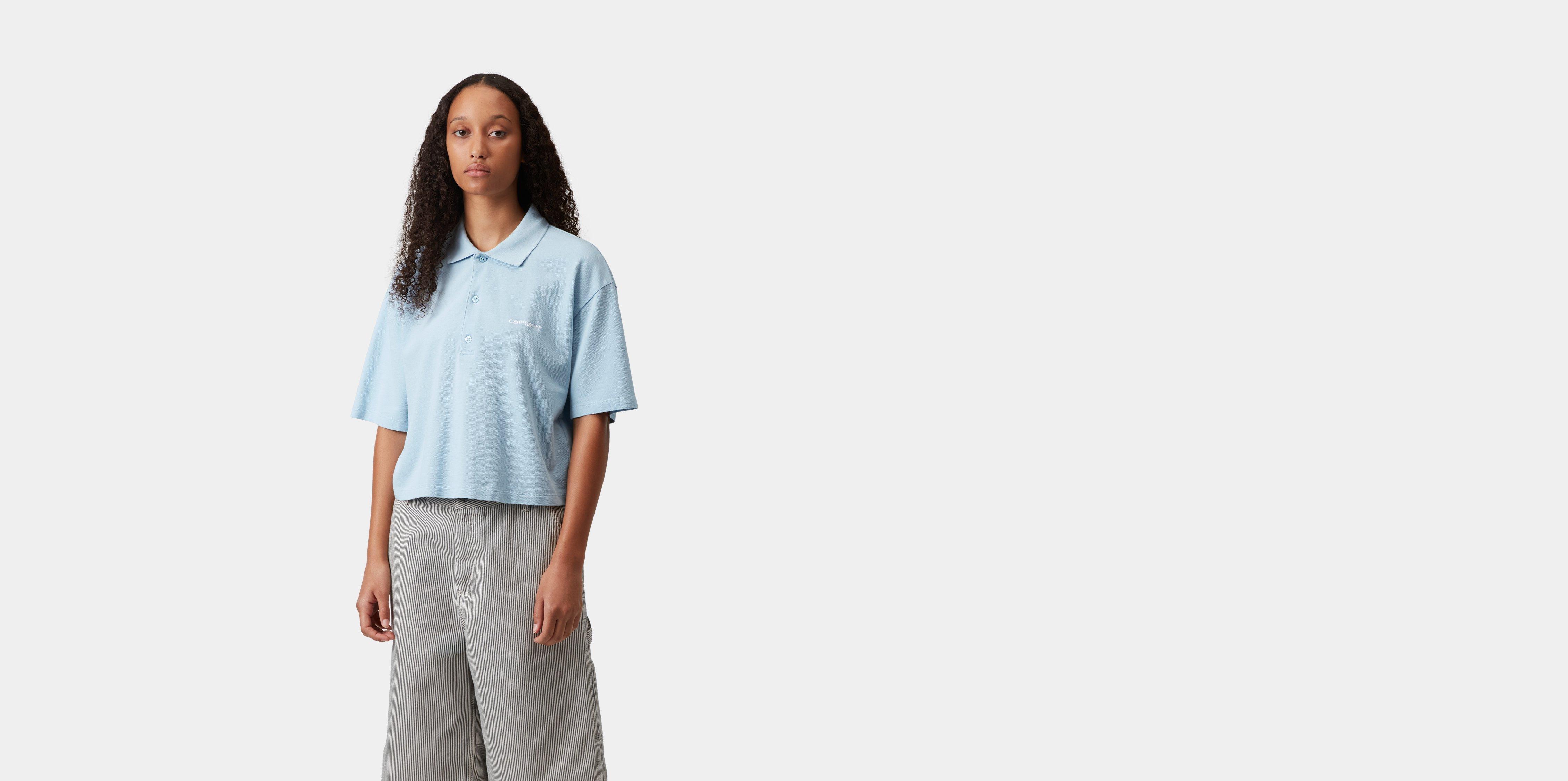 Carhartt WIP W' S/S Carhartt Script Polo T-Shirt Icaria / White | blue | S | Women