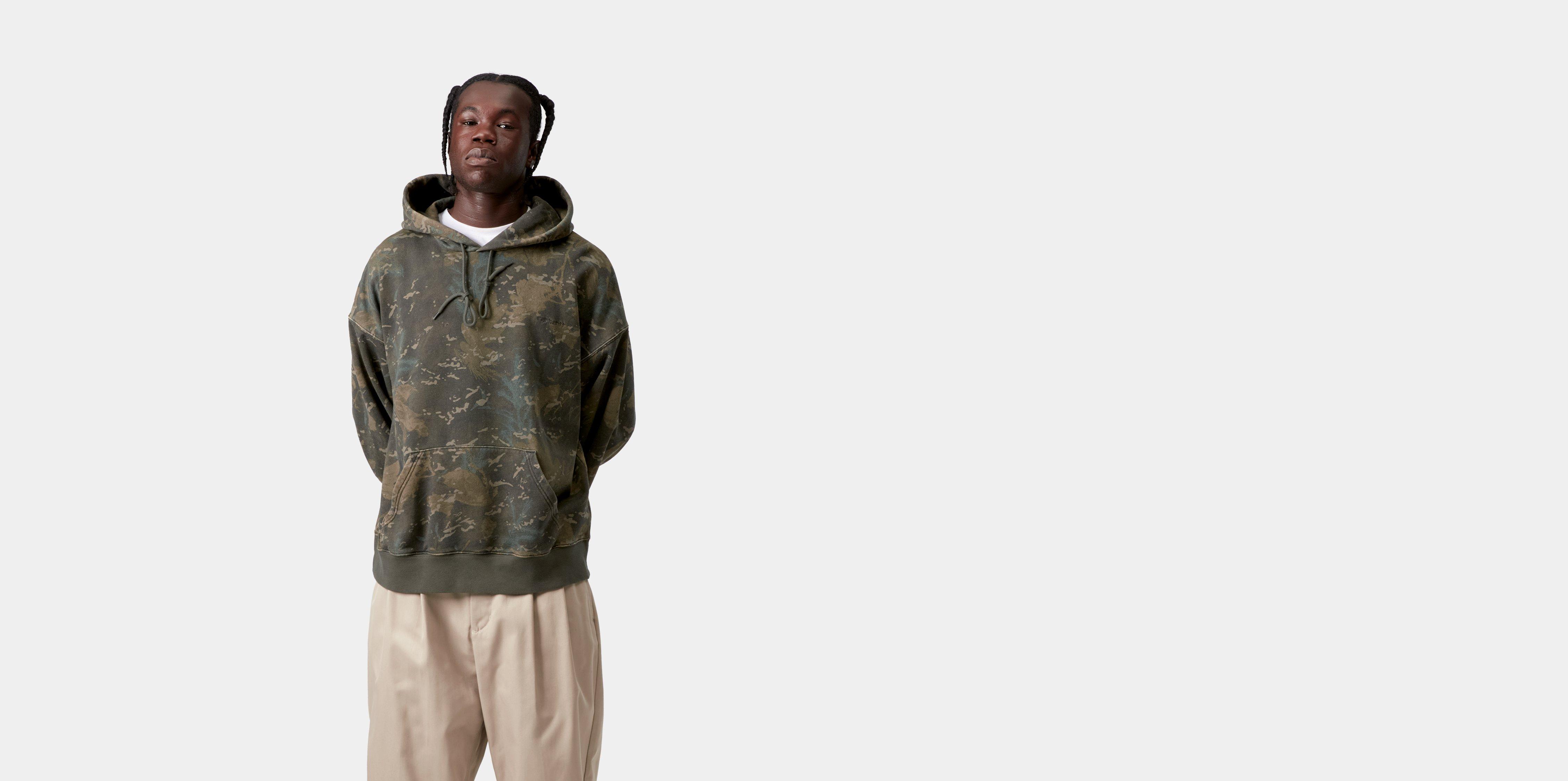 Carhartt WIP Hooded Benton Sweatshirt Camo Combi, Green garment dyed | green|camo | S | Men