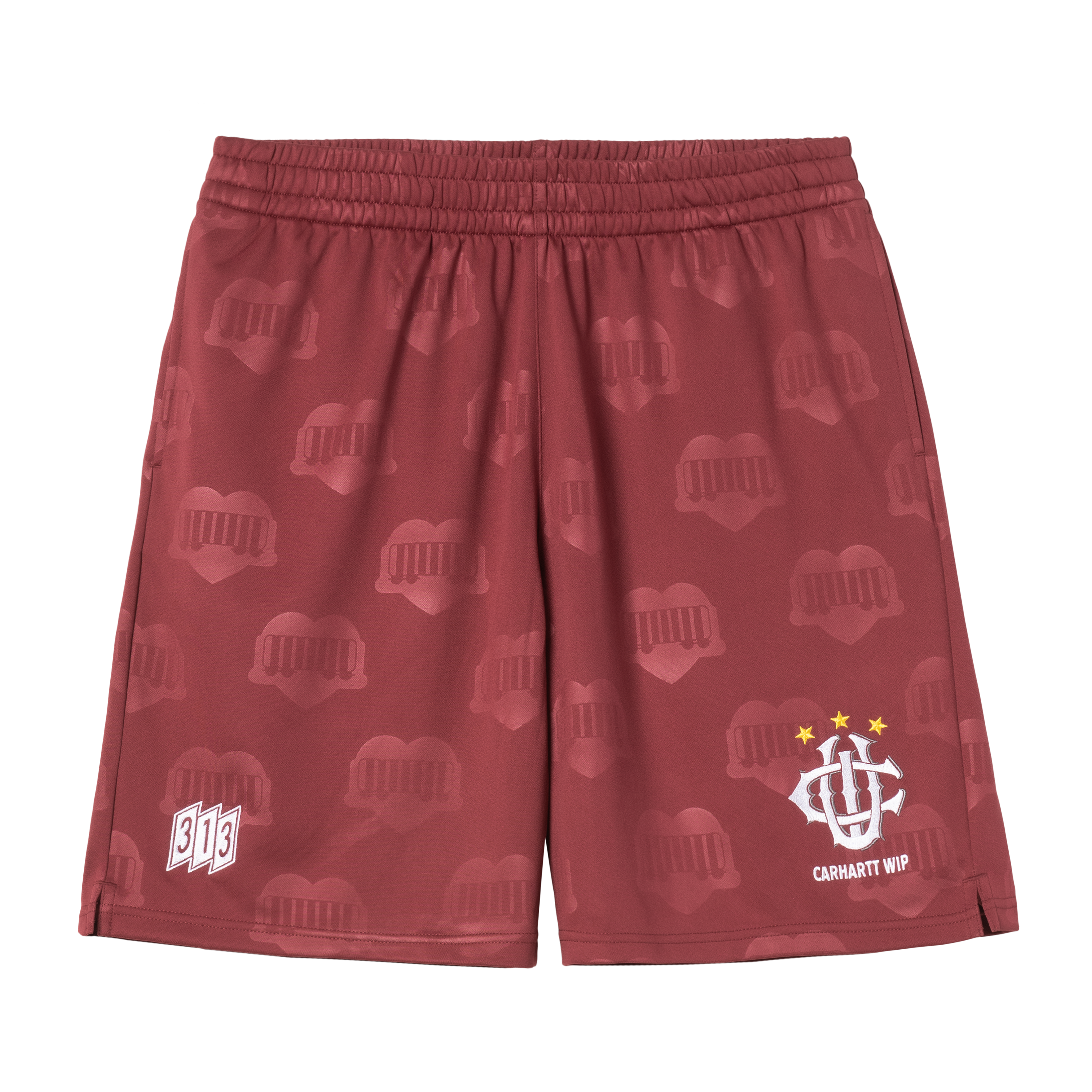 Carhartt WIP Harttâ€ s Football Short Heart Train Jacquard, Mulberry | red | M | Men