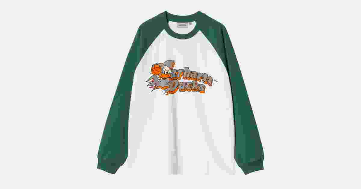 ★ドイツ発*carhartt WIP*Flaming Ducks Baseball 長袖Tシャツ★ Carhartt WIP L/S Flaming Ducks Baseball T-S, White