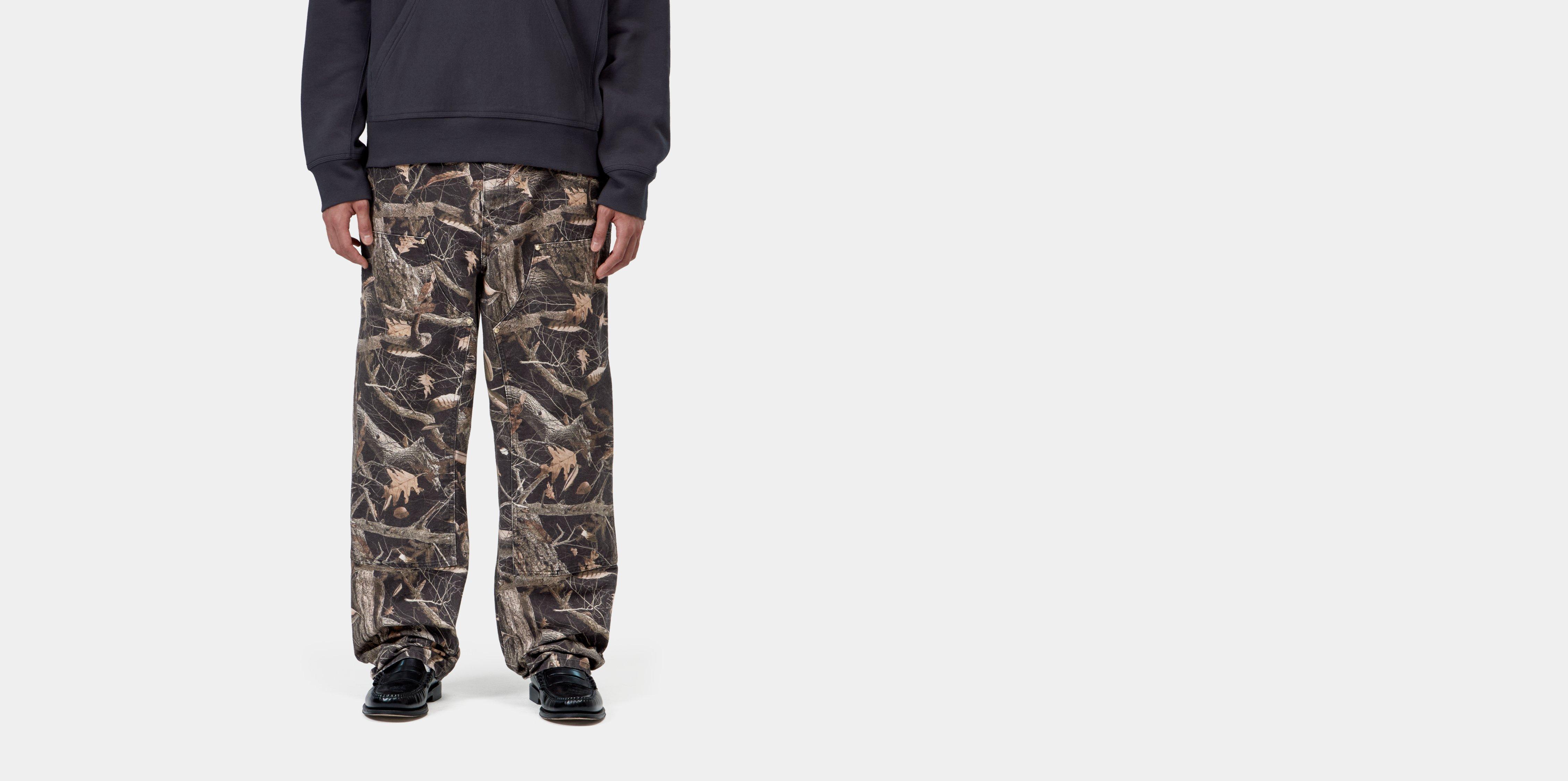 Carhartt WIP Double Knee Pant Camo Feather Tree, Black heavy stone wash | multicolor|black|camo | 36/32 | Men