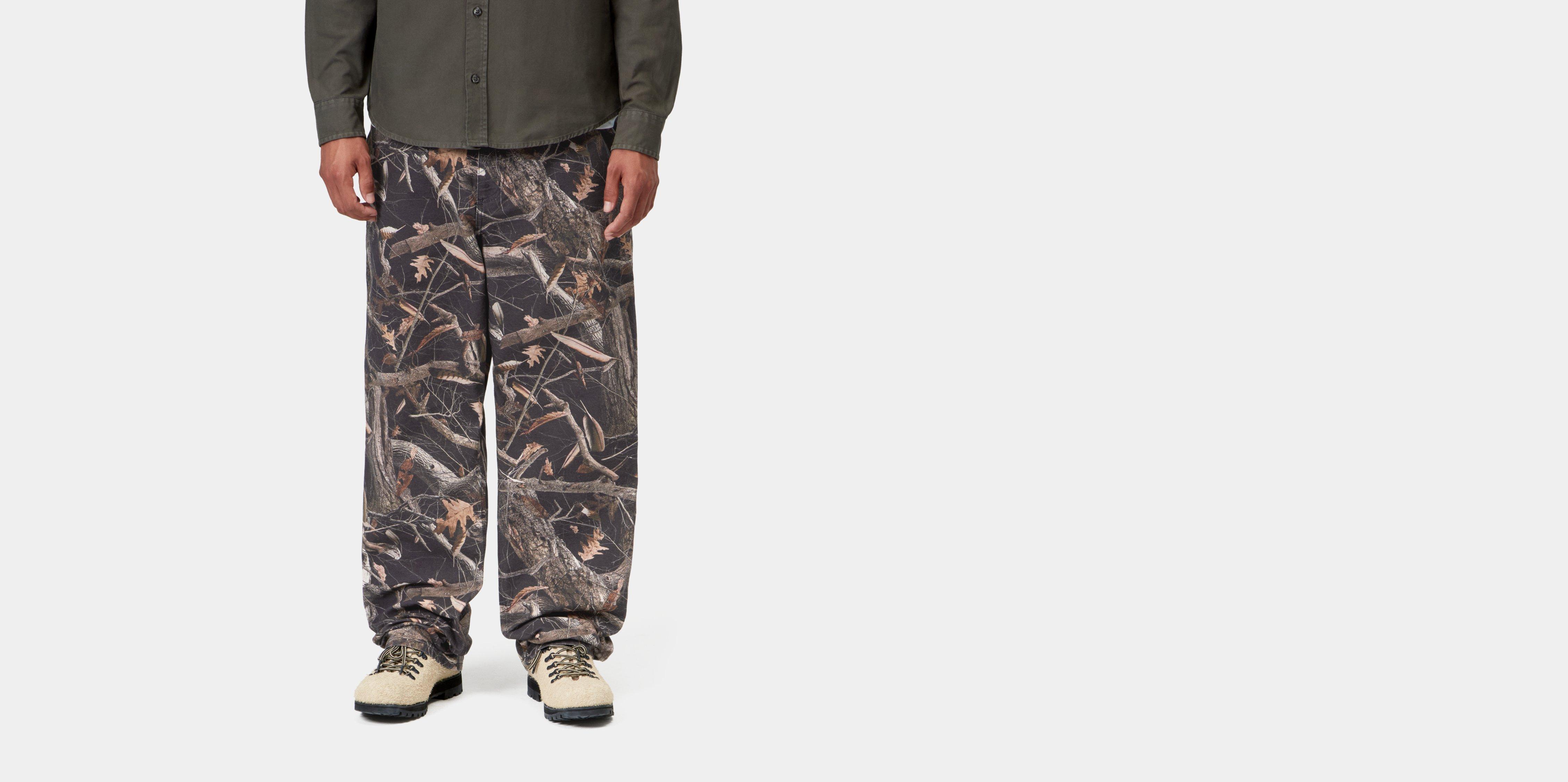 Carhartt WIP Single Knee Pant Camo Feather Tree, Black heavy stone wash | multicolor|black|camo | 40/32 | Men