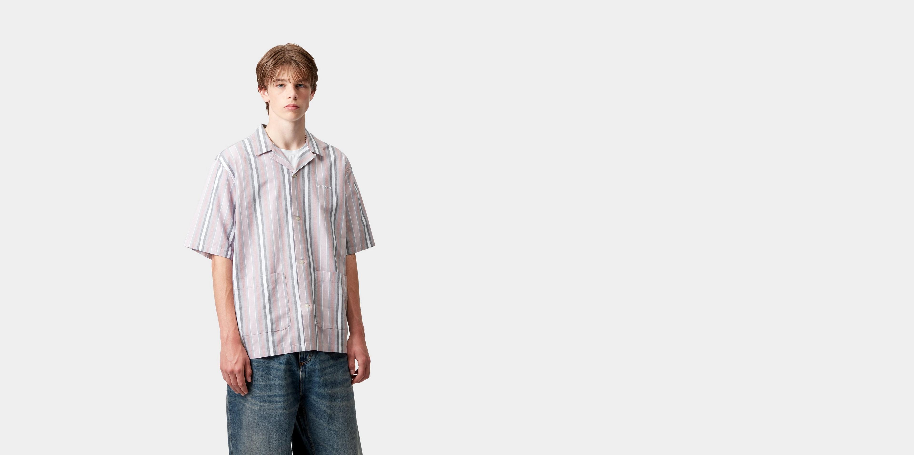 Carhartt WIP S/S Folsey Shirt, Folsey Stripe, Hortensia / White