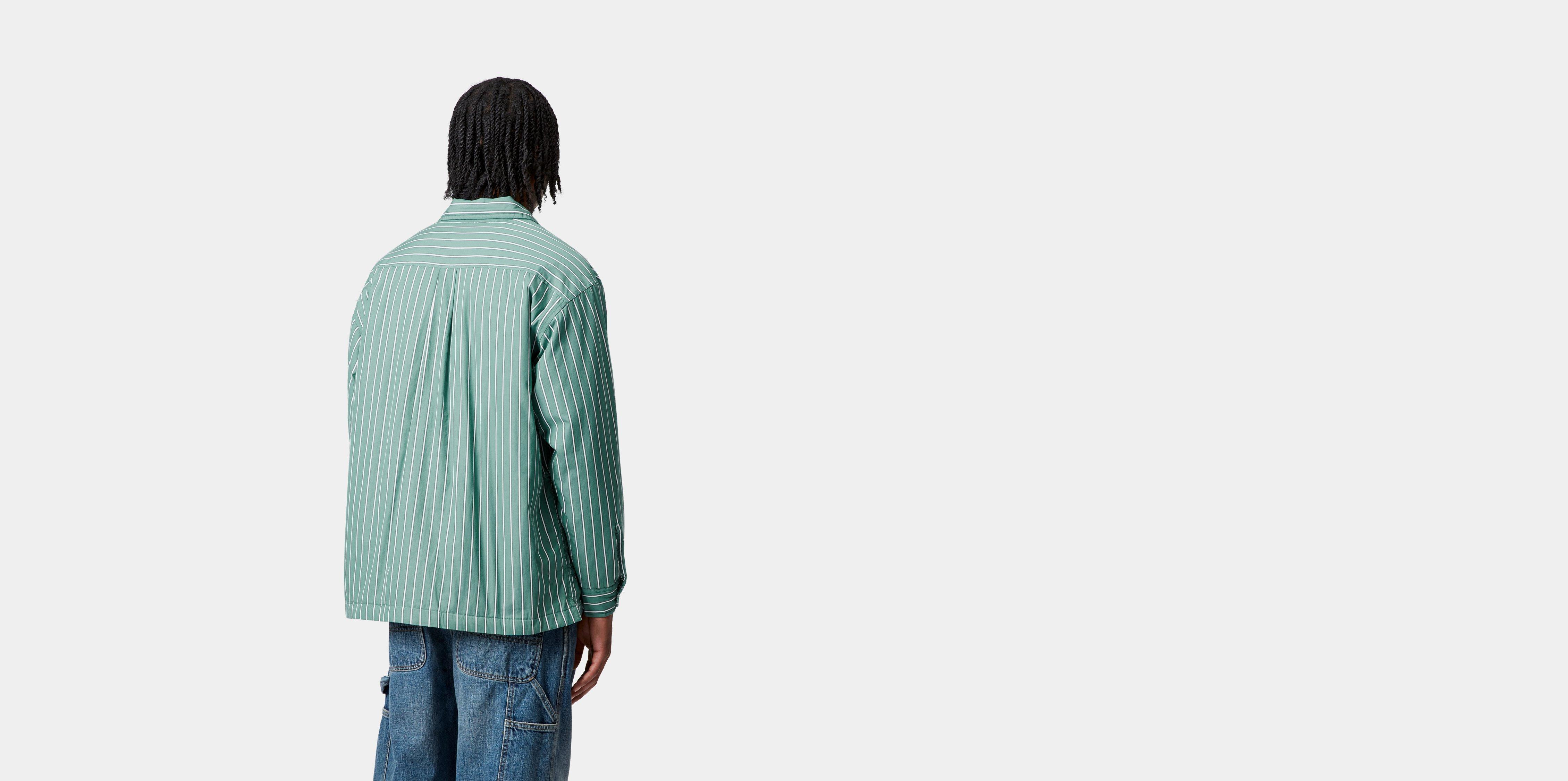 Tシャツ・カットソー Carhartt FW25 'Grimsby' overshirt (I035156 30MXX) Carhartt WIP Grimsby Shirt Jac, Grimsby Stripe, Saguaro