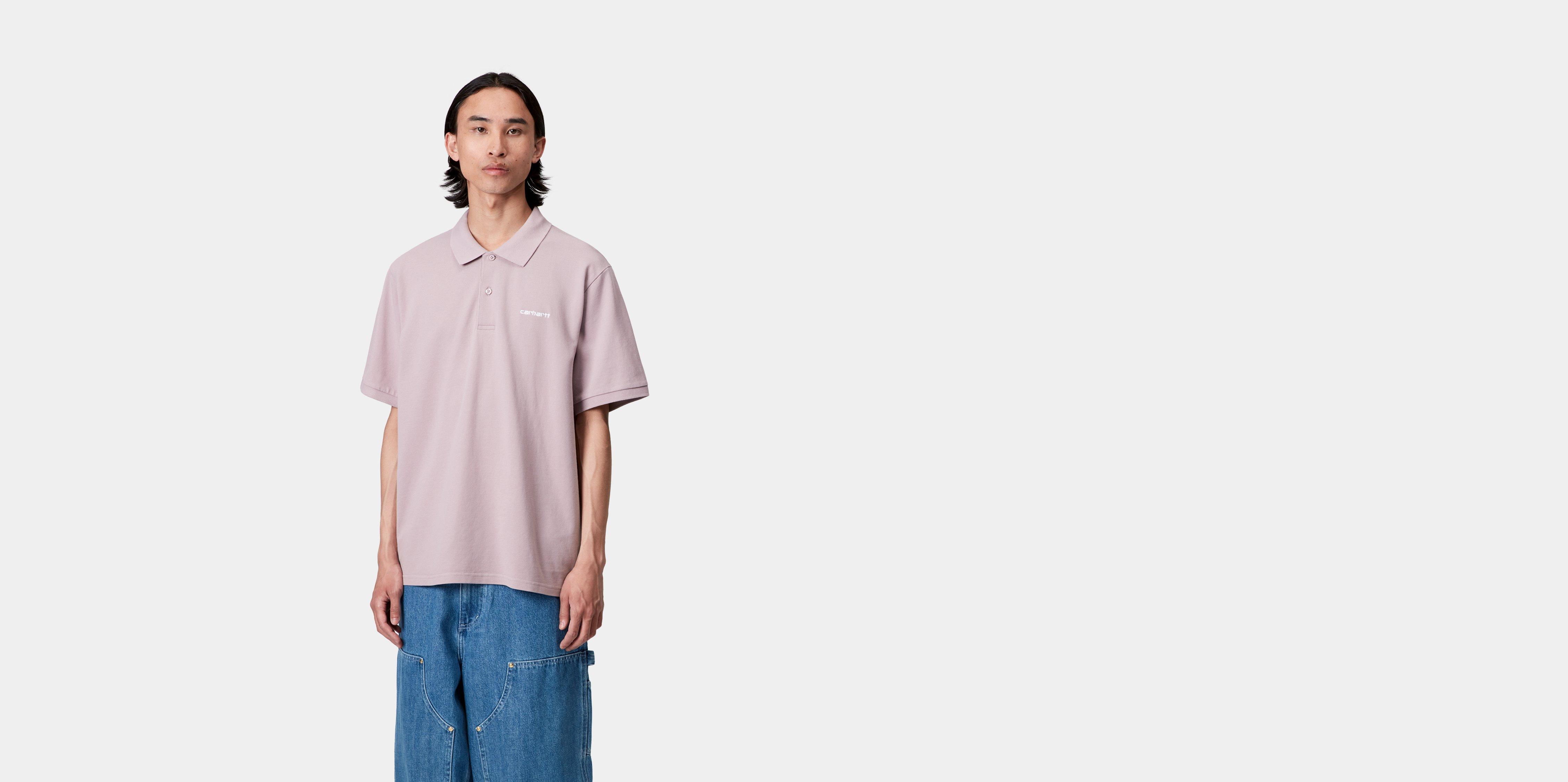 Carhartt WIP Short Sleeve Carhartt Script Polo in Pink