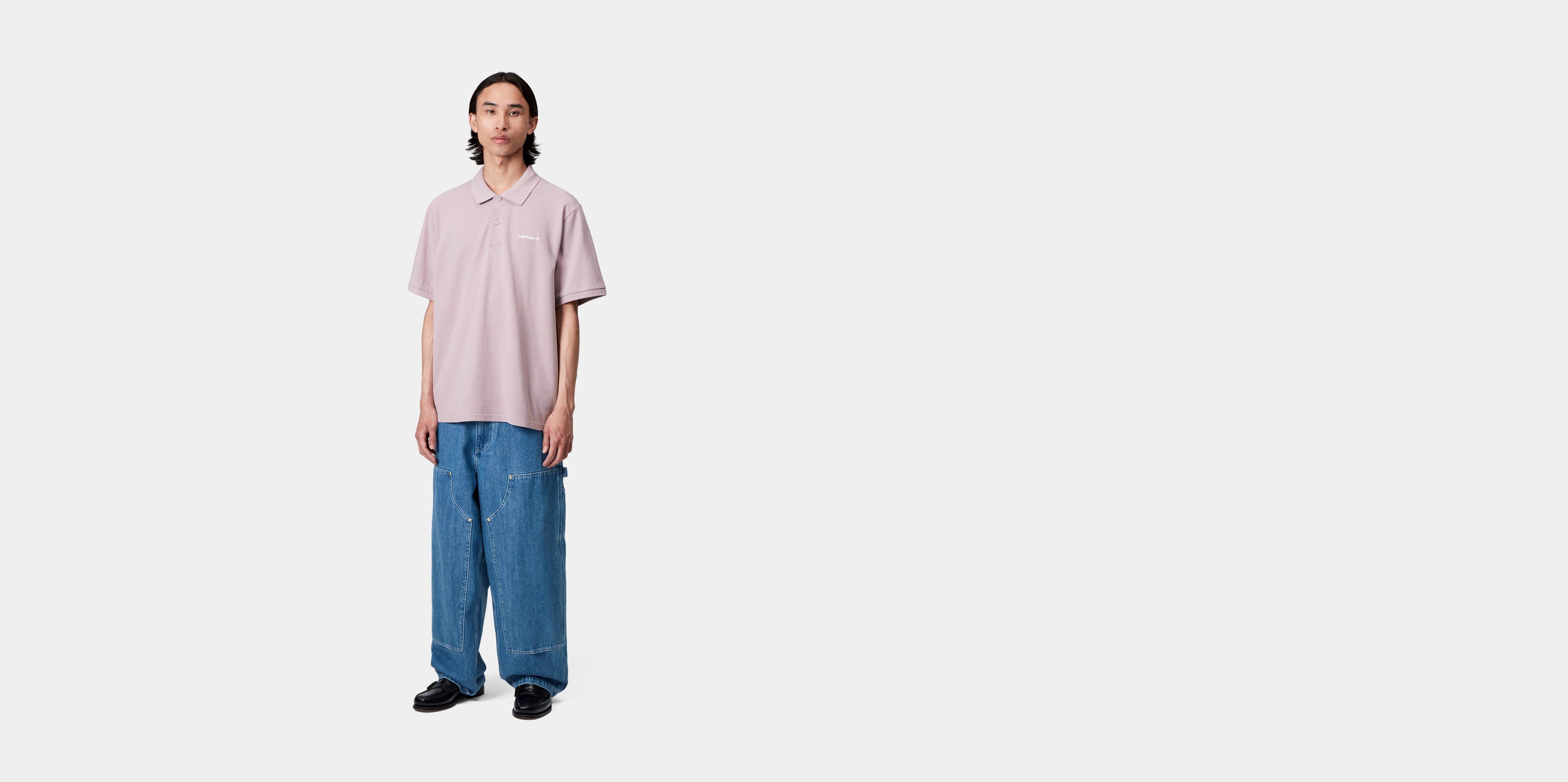 Carhartt WIP Short Sleeve Carhartt Script Polo in Pink