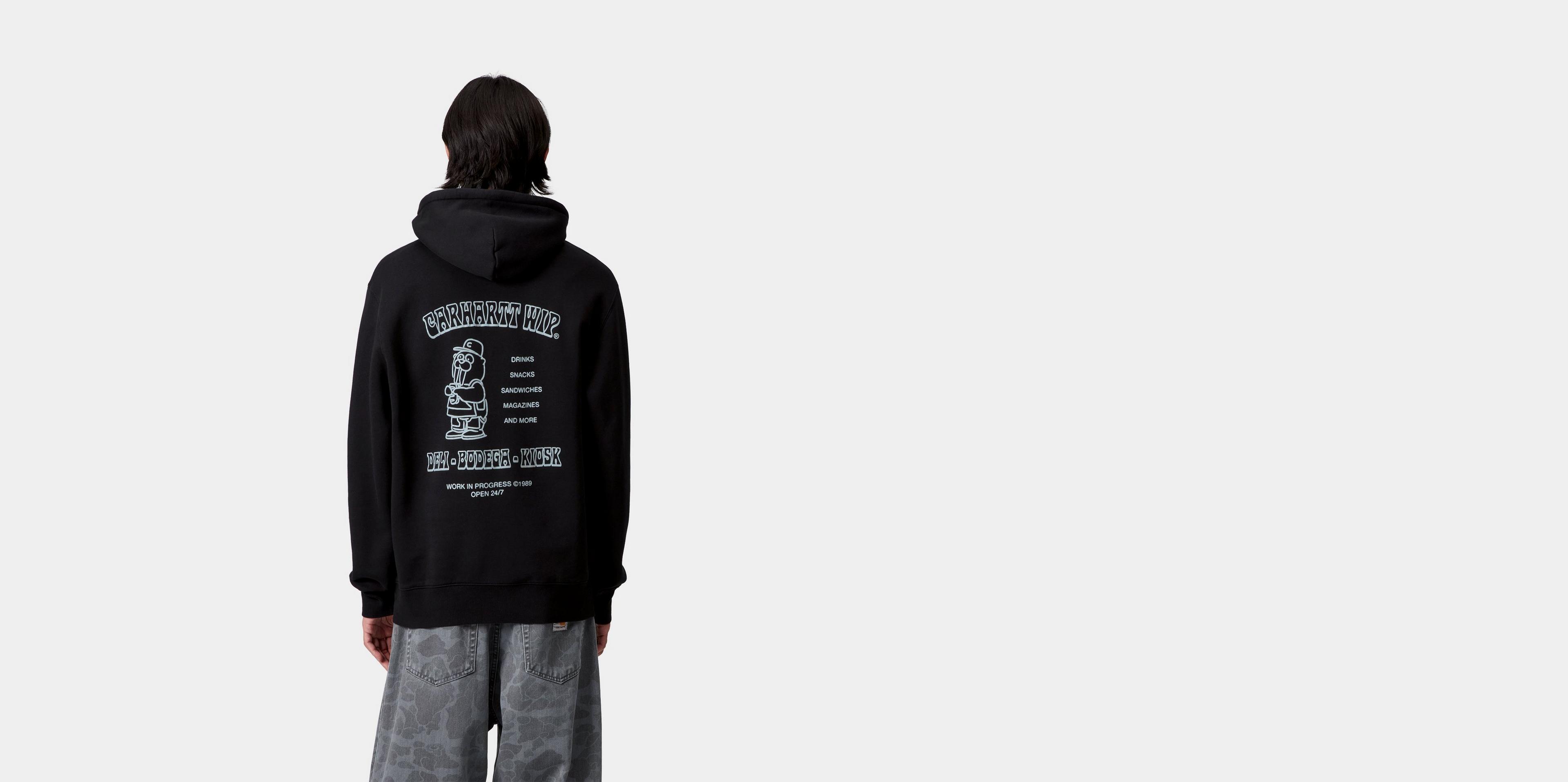 【Carhartt】 ★ HOODED SANDWICH SWEATSHIRT ★ LOOSE FIT Carhartt WIP Hooded Sandwich Sweatshirt, Black / Blue Fog