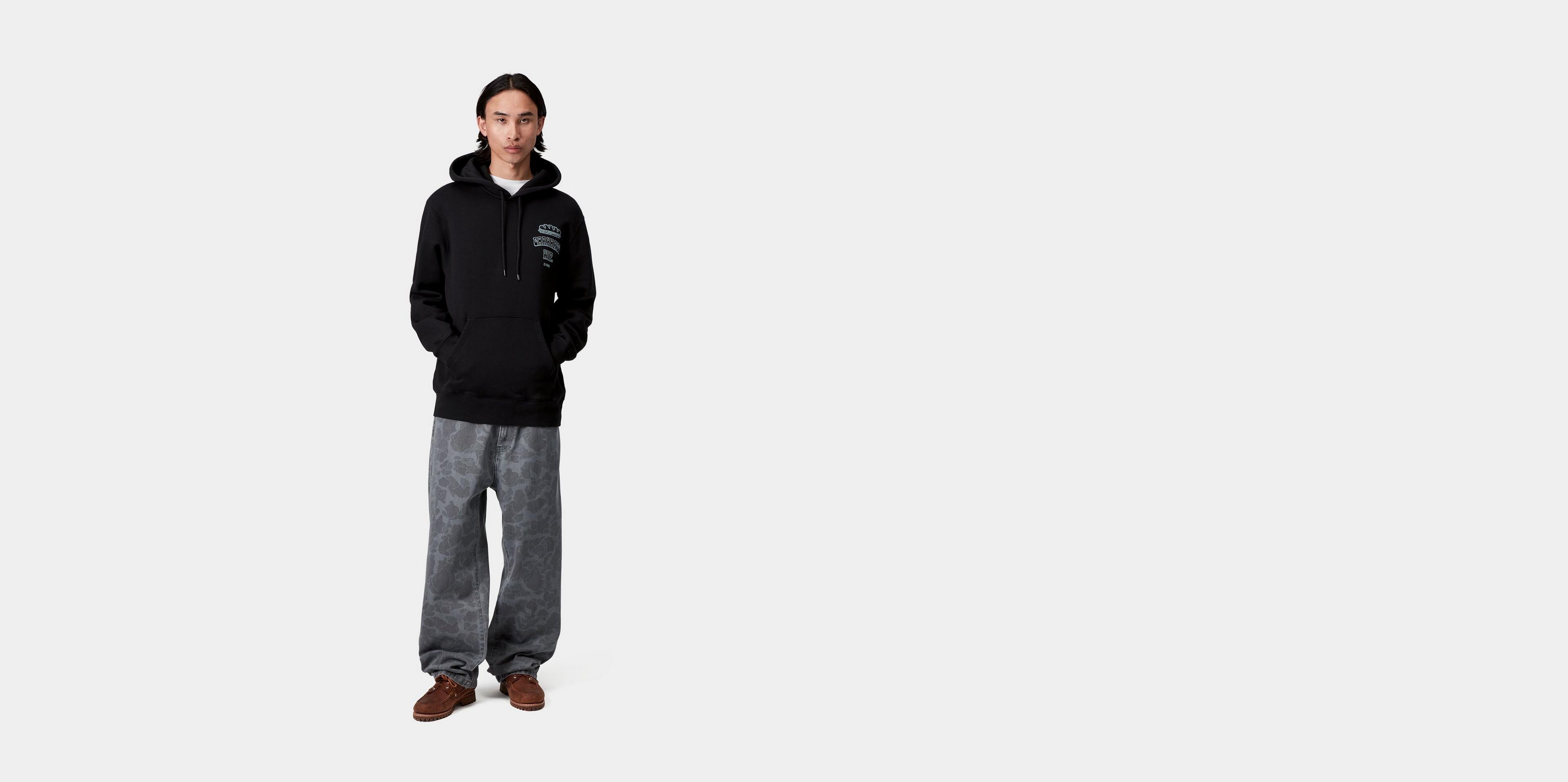 【Carhartt】 ★ HOODED SANDWICH SWEATSHIRT ★ LOOSE FIT Mikiny Carhartt WIP Hooded Sandwich Sweat Black/ Blue Fog