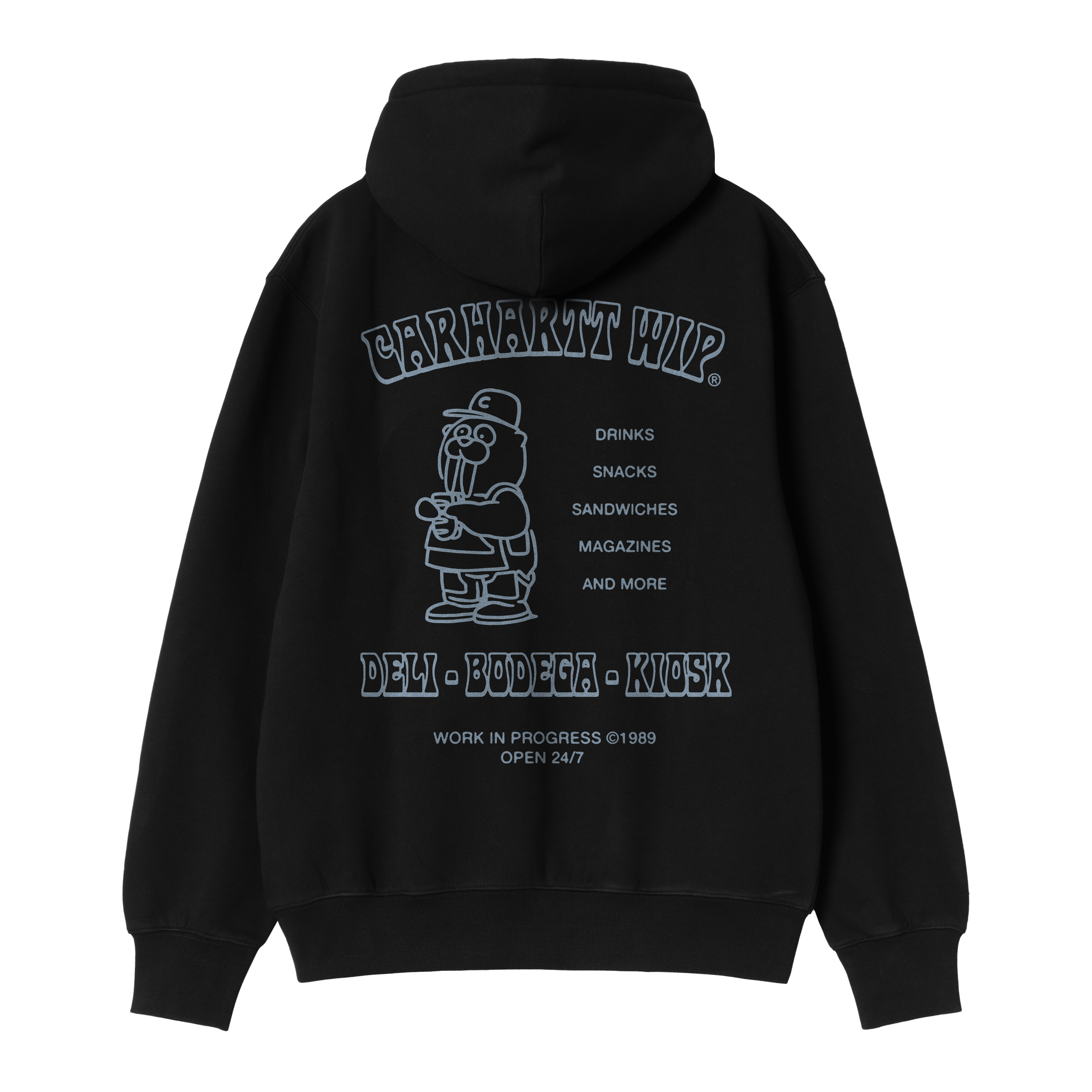 【Carhartt】 ★ HOODED SANDWICH SWEATSHIRT ★ LOOSE FIT Mikiny Carhartt WIP Hooded Sandwich Sweat Black/ Blue Fog