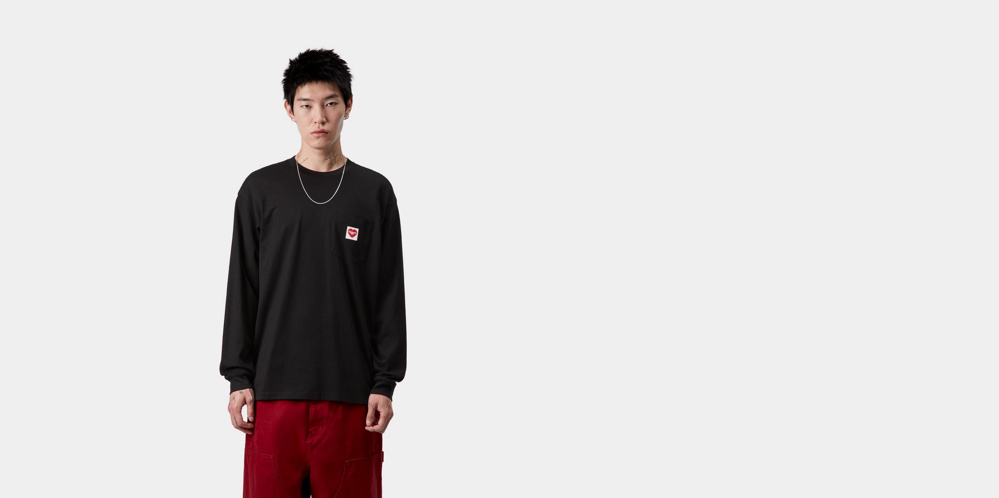 Carhartt WIP L/S Pocket Heart T-Shirt, Black / Red | Loja online