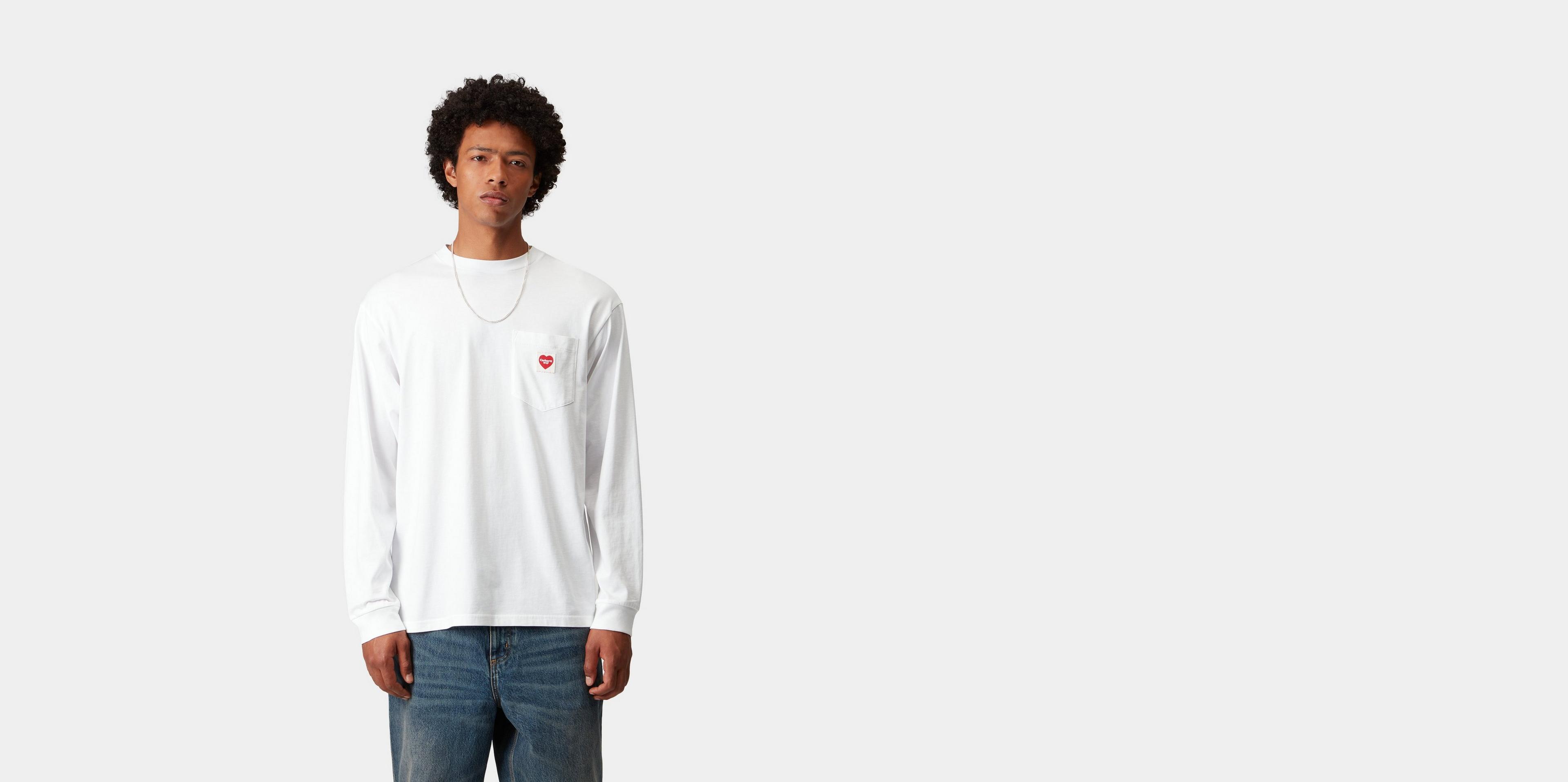 Carhartt WIP L/S Pocket Heart T-Shirt, White / Red | Official