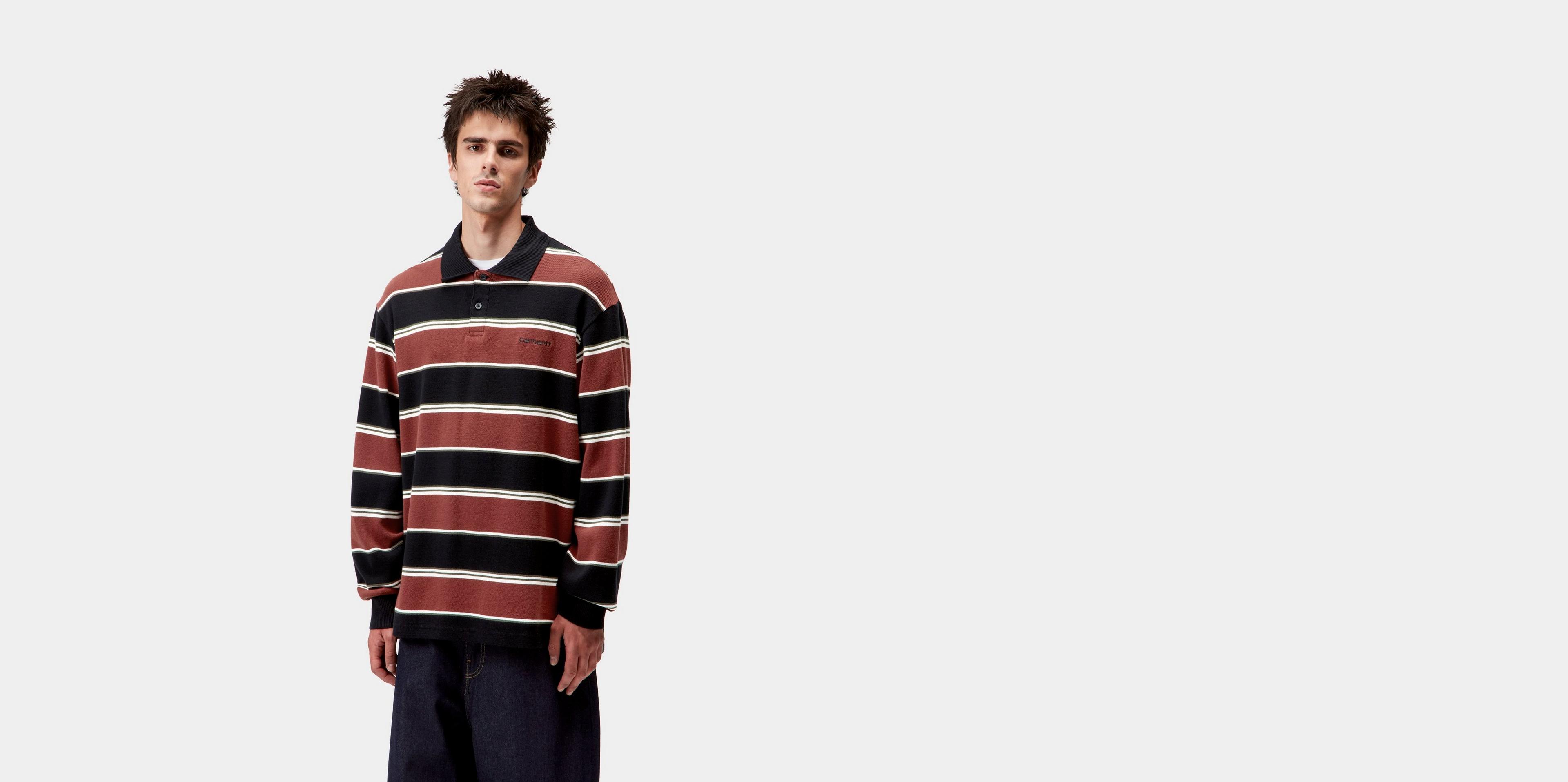 Carhartt WIP L/S Malone Rugby Shirt, Malone Stripe, Dark Brick