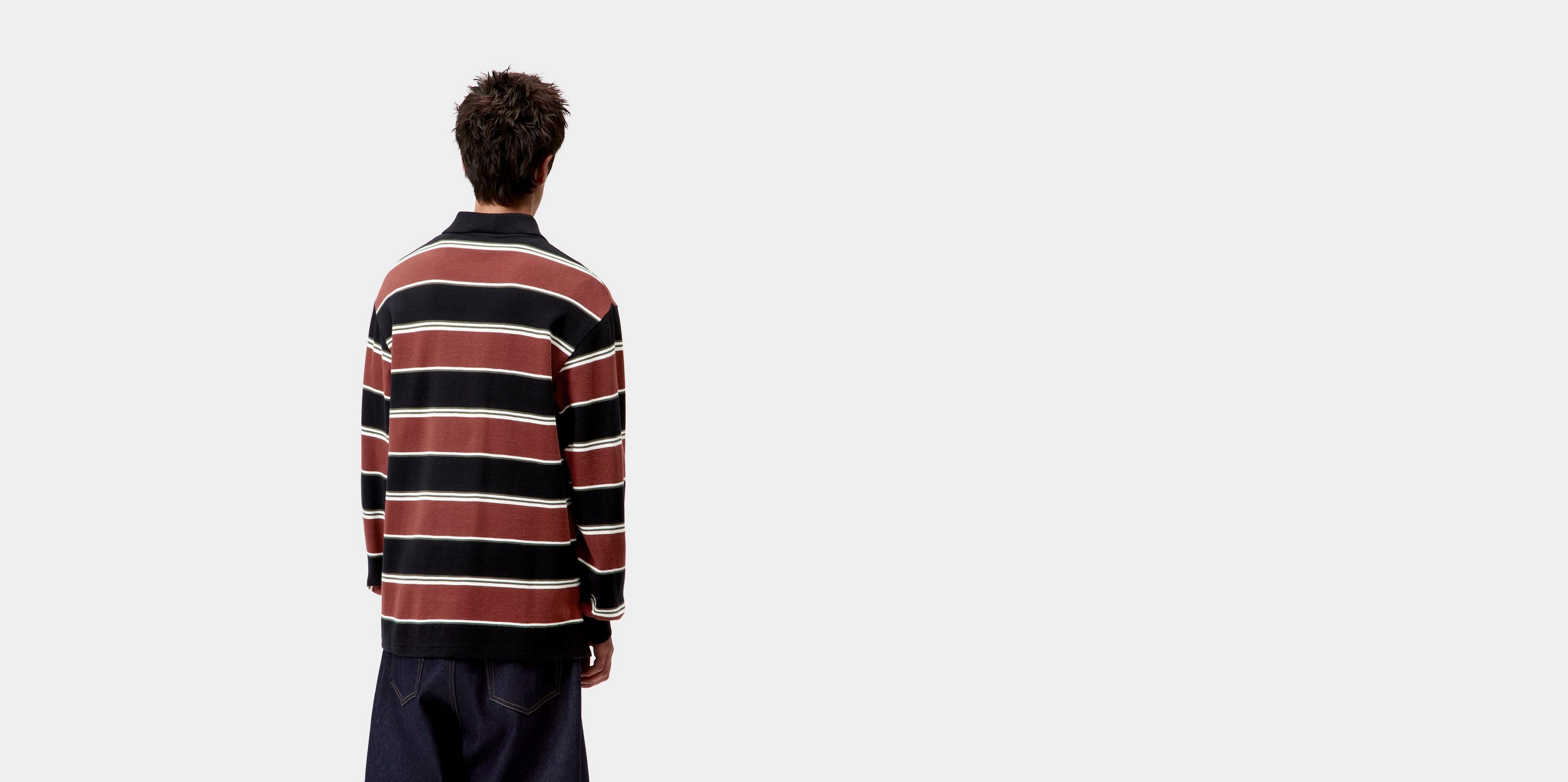 Carhartt WIP L/S Malone Rugby Shirt, Malone Stripe, Dark Brick