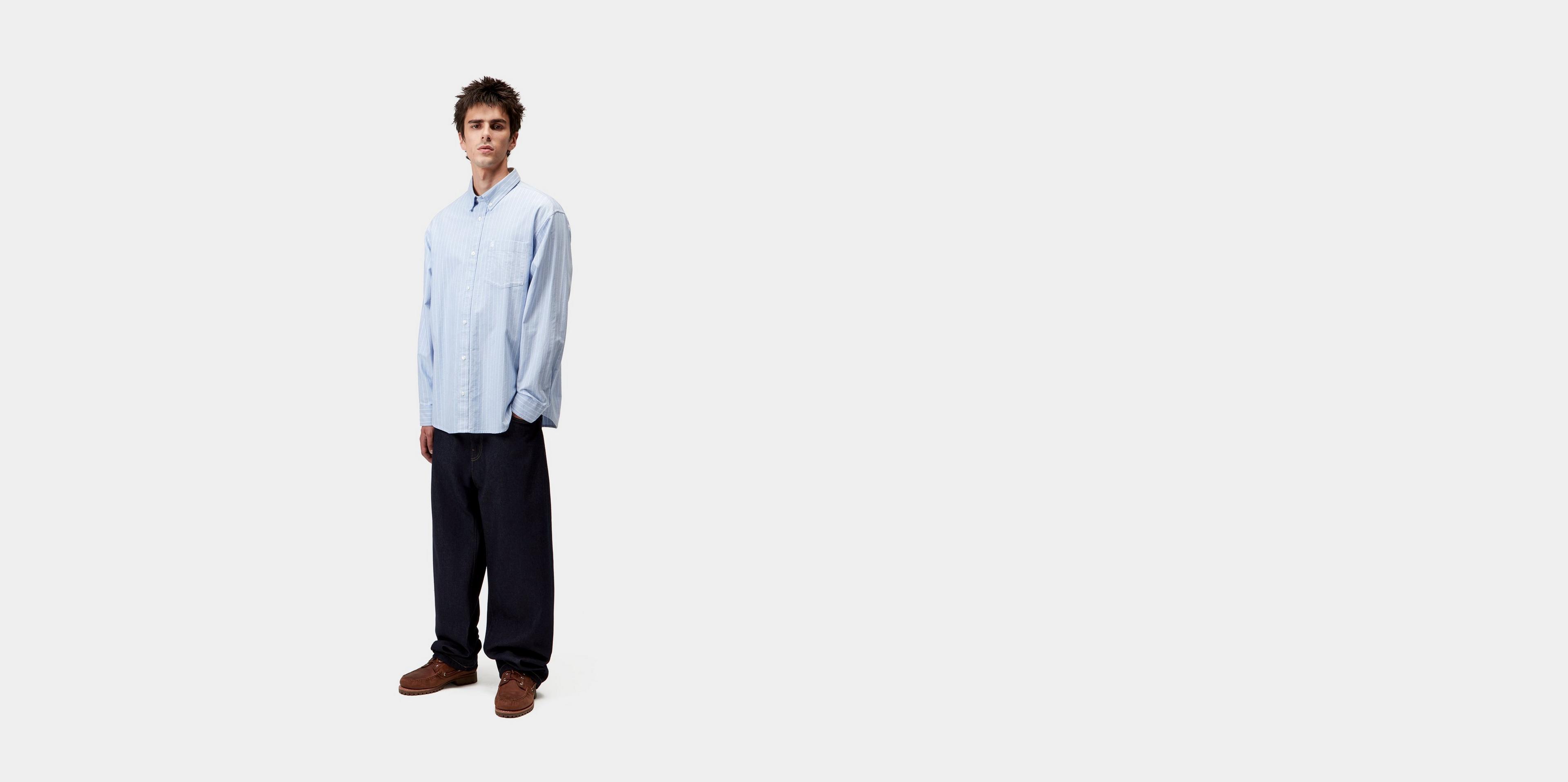 Carhartt WIP L/S Cassel Shirt, Cassel Stripe, Bleach / White