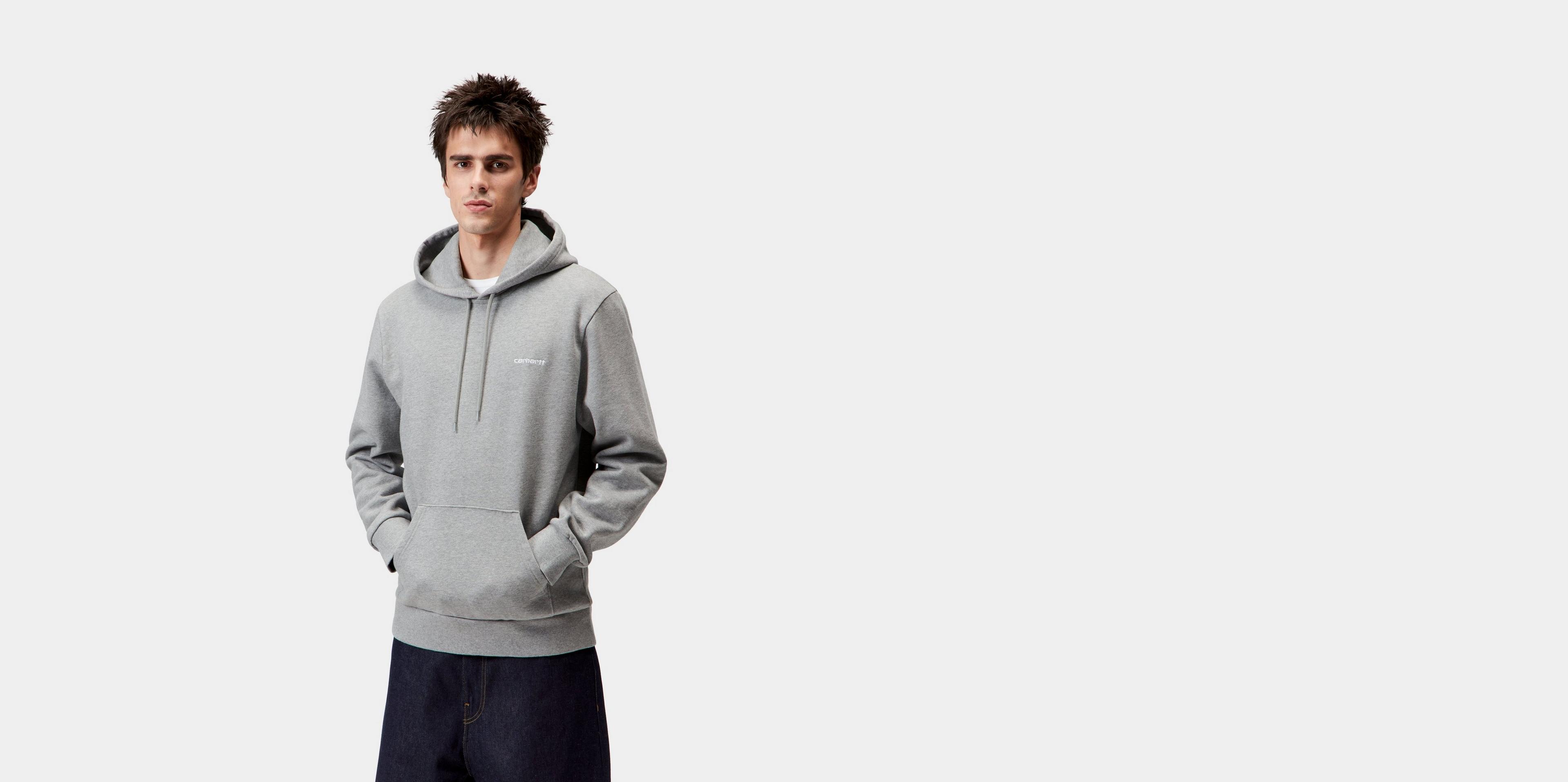 Carhartt WIP Hooded Script Embroidery Sweatshirt, Grey