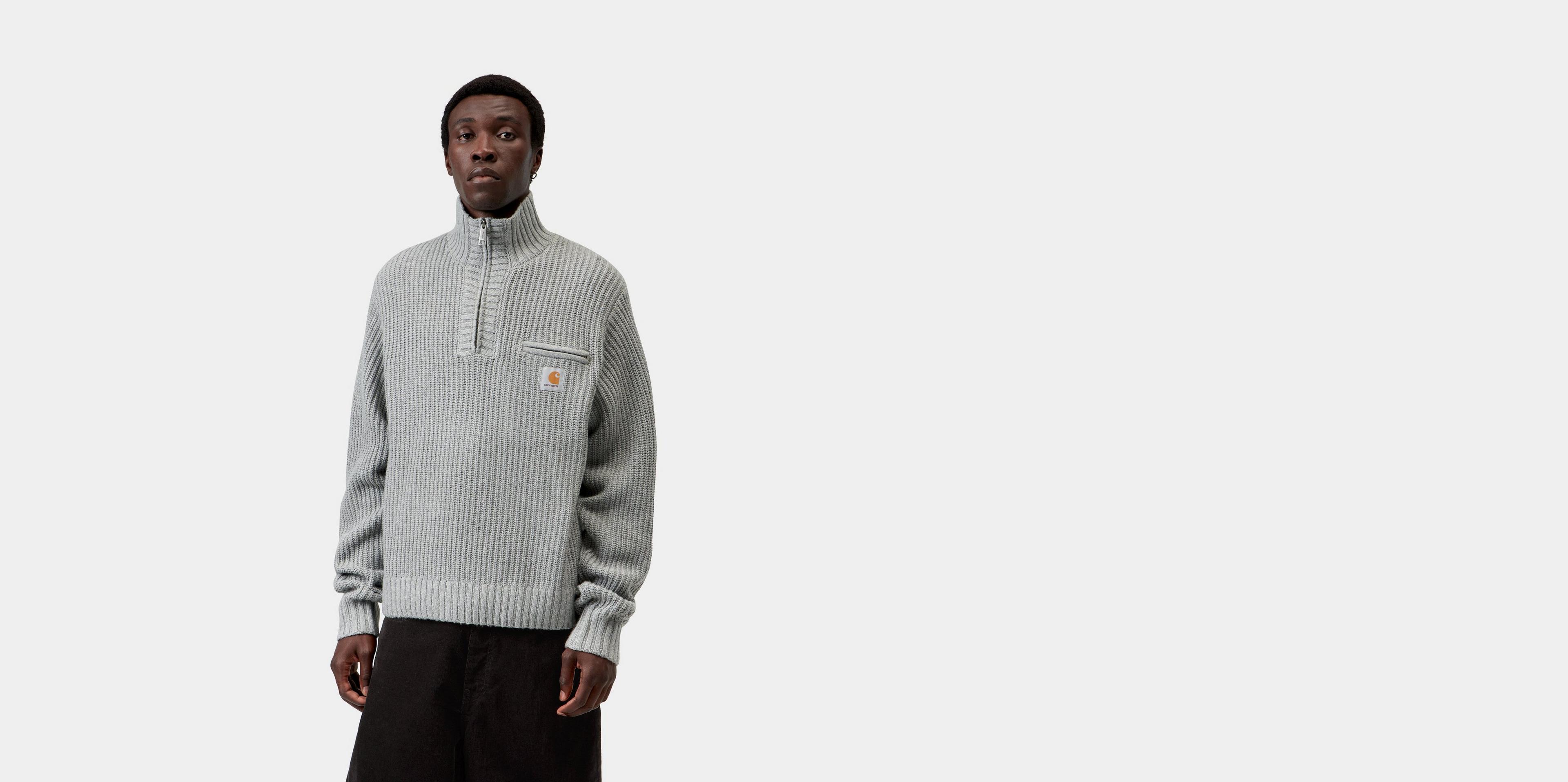 Carhartt WIP Detroit Half Zip Sweater, Grey Heather | Official