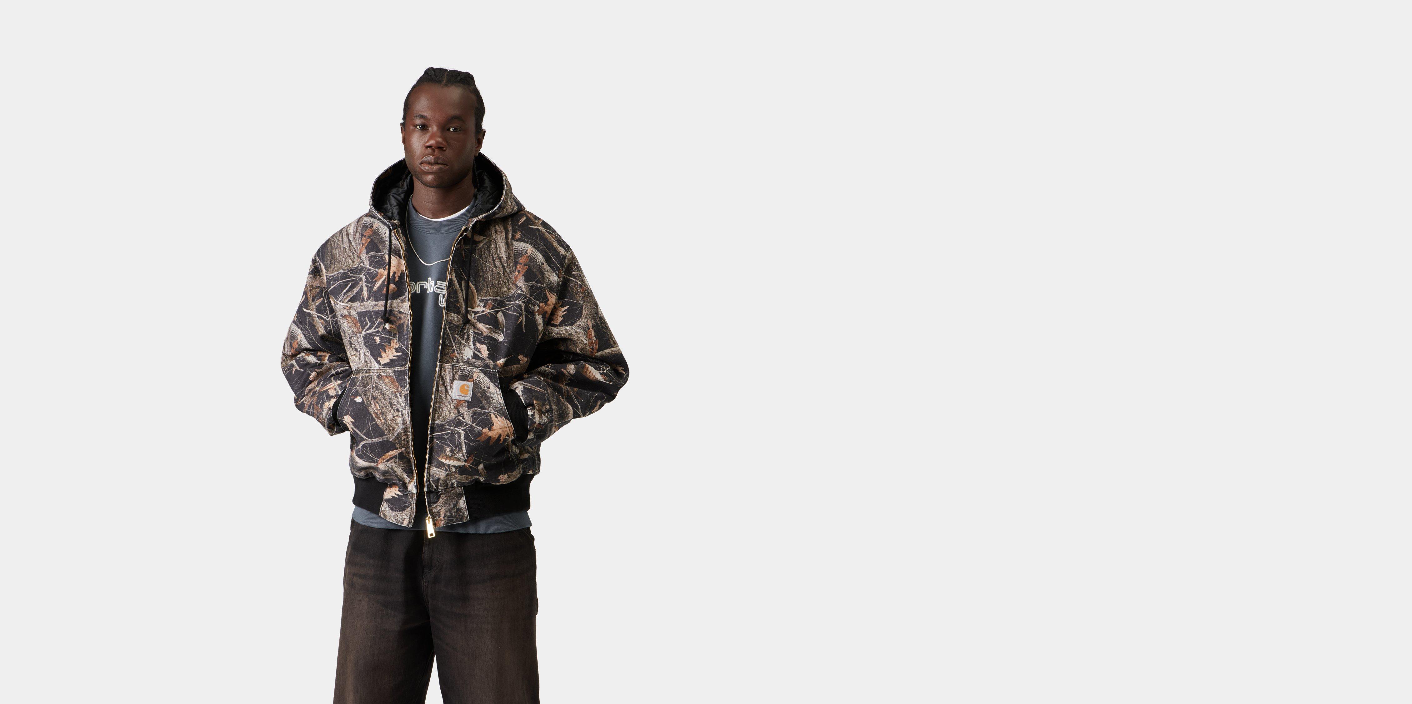 Carhartt WIP OG Active Jacket Camo Feather Tree, Black heavy stone wash | multicolor|black|camo | XS | Men