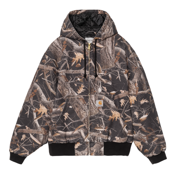 OG Active Jacket Camo Feather Tree, Black heavy stone wash