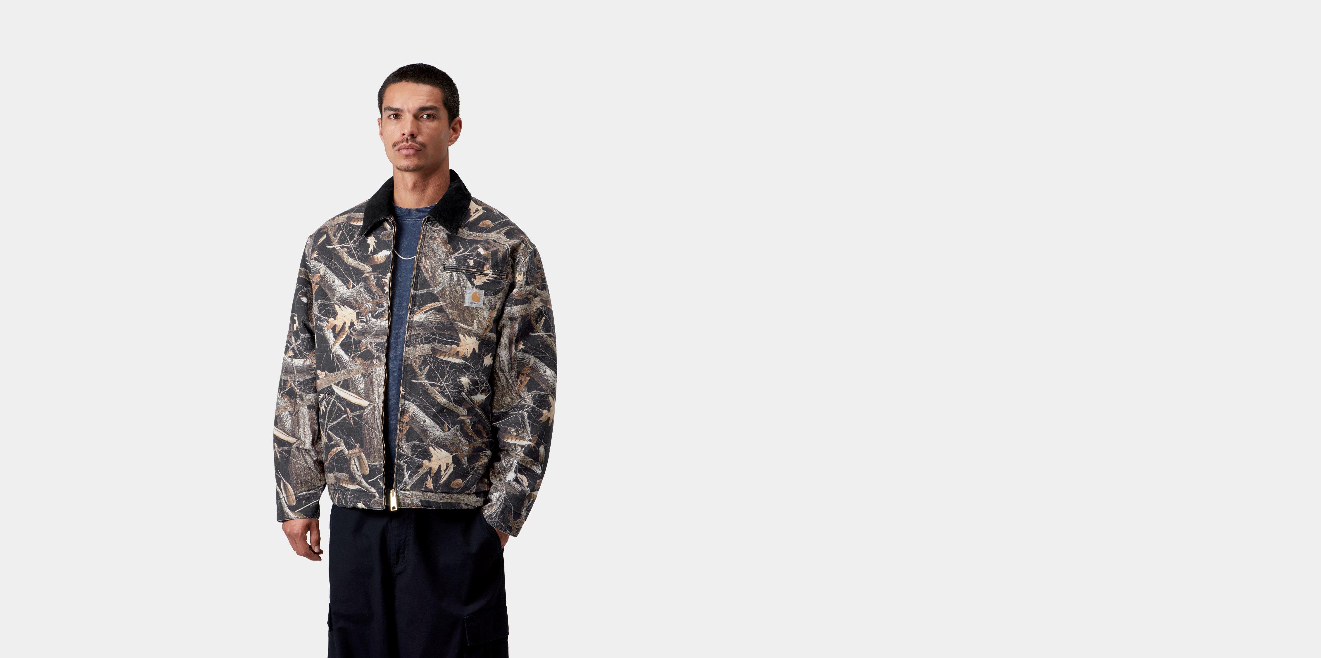 Carhartt WIP OG Detroit Jacket Camo Feather Tree, Black / Black heavy stone wash | multicolor|black|camo | L | Men
