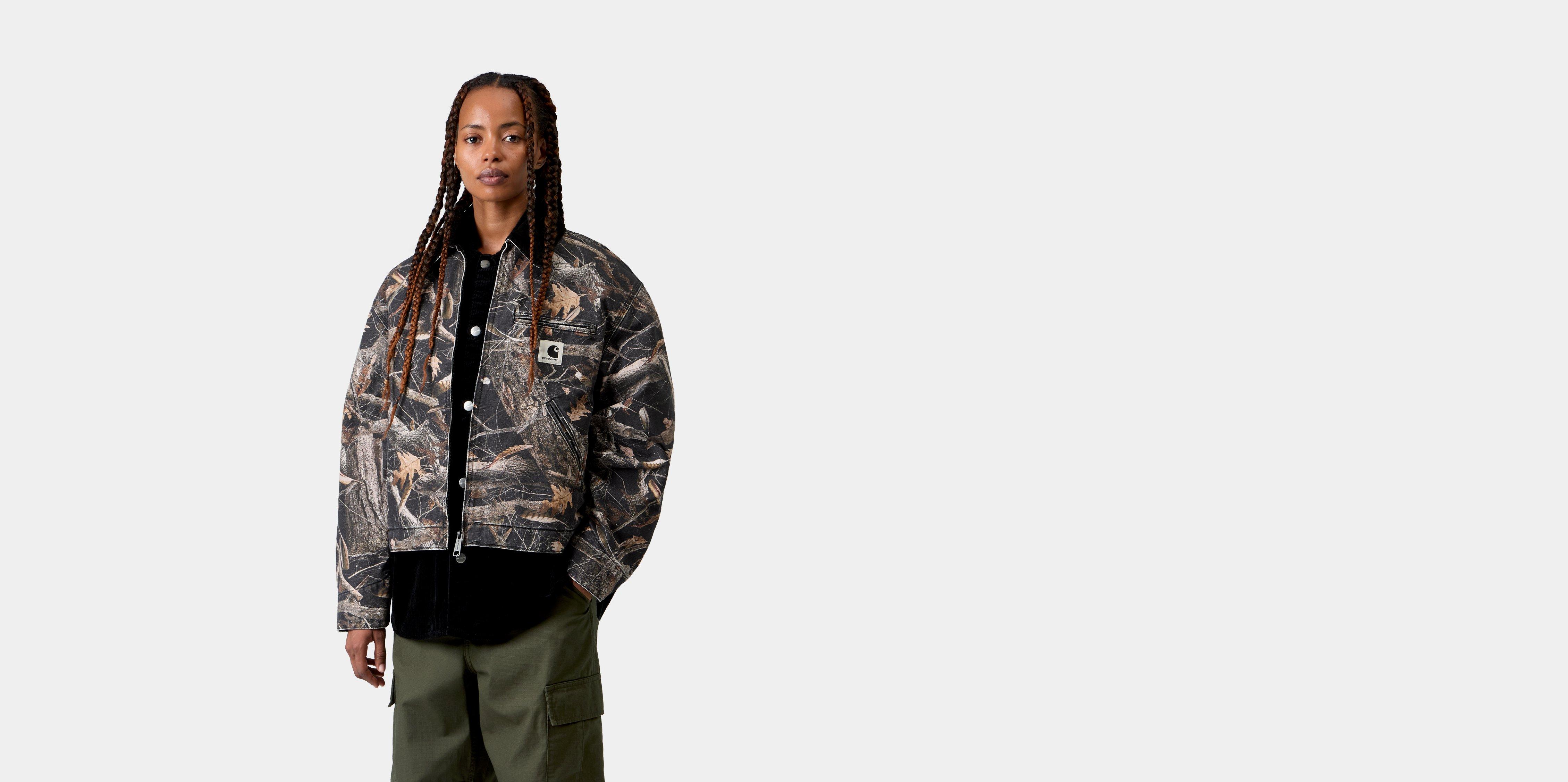 Carhartt WIP W' OG Detroit Jacket Camo Feather Tree, Black / Black heavy stone wash | multicolor|black|camo | S | Women