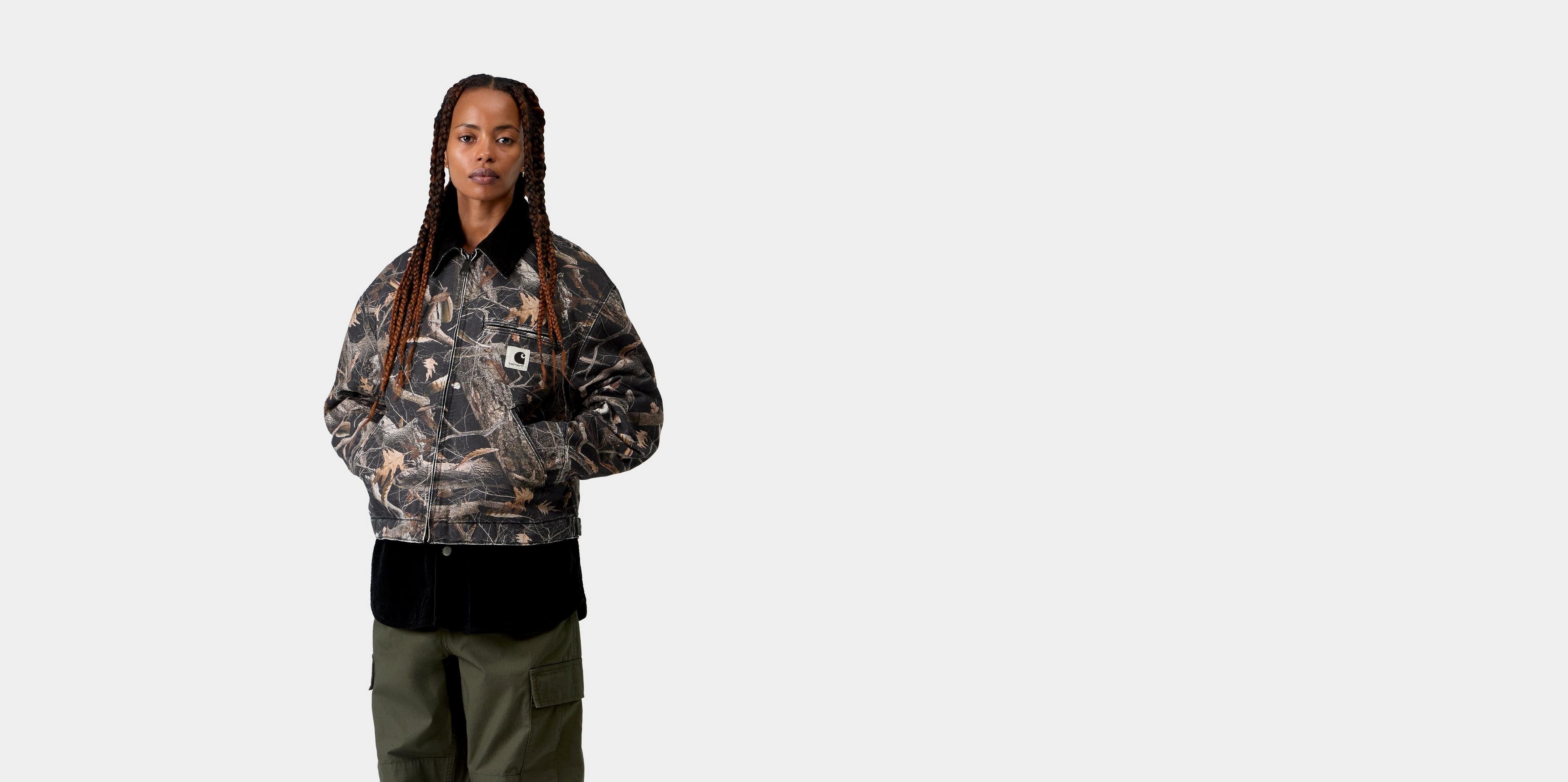 Carhartt WIP Women's OG Detroit Jacket, Camo Feather Tree, Black