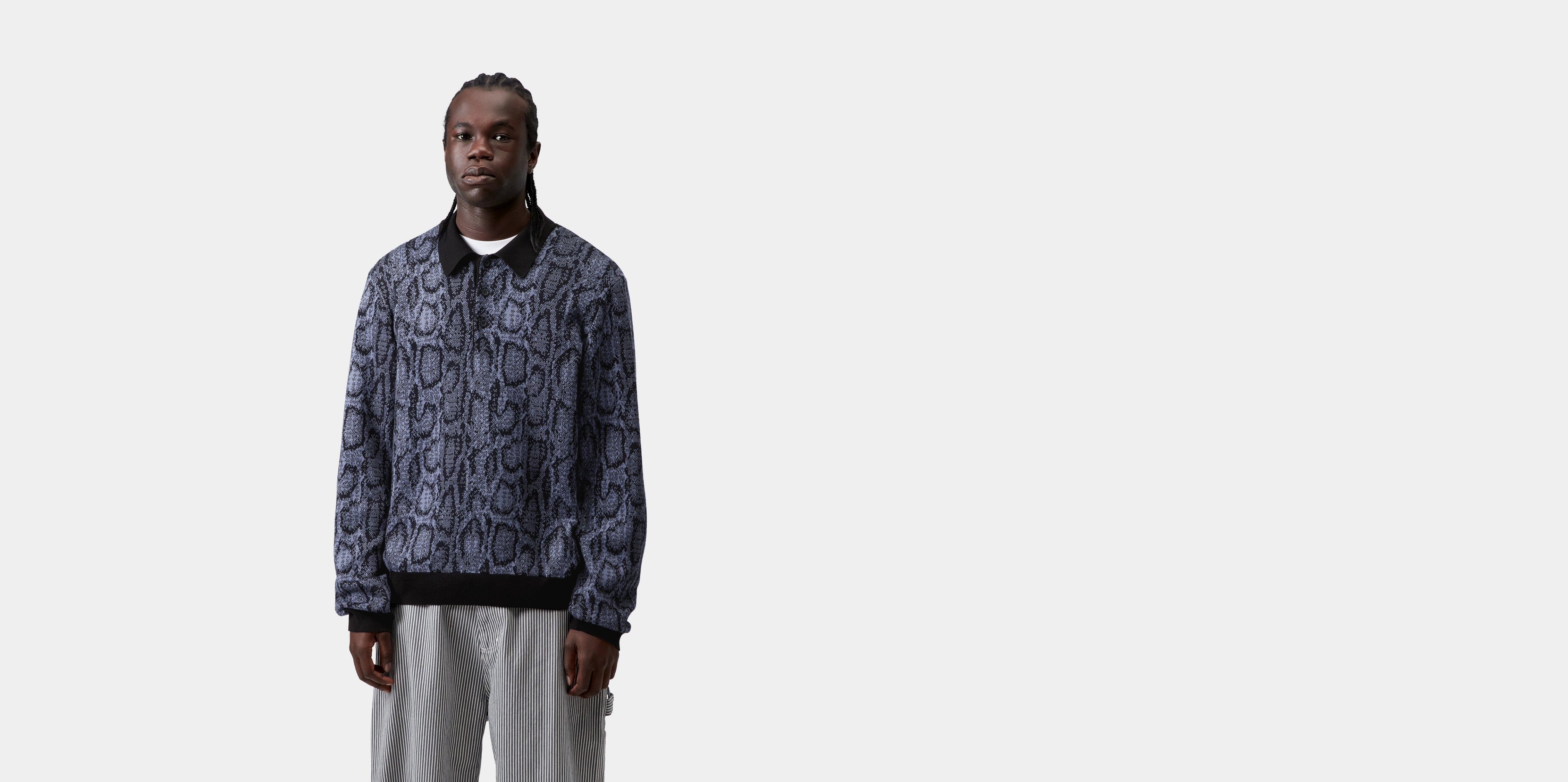 Carhartt WIP L/S Snake Polo Snake Camo Jacquard, Velvet Blue | S | Men