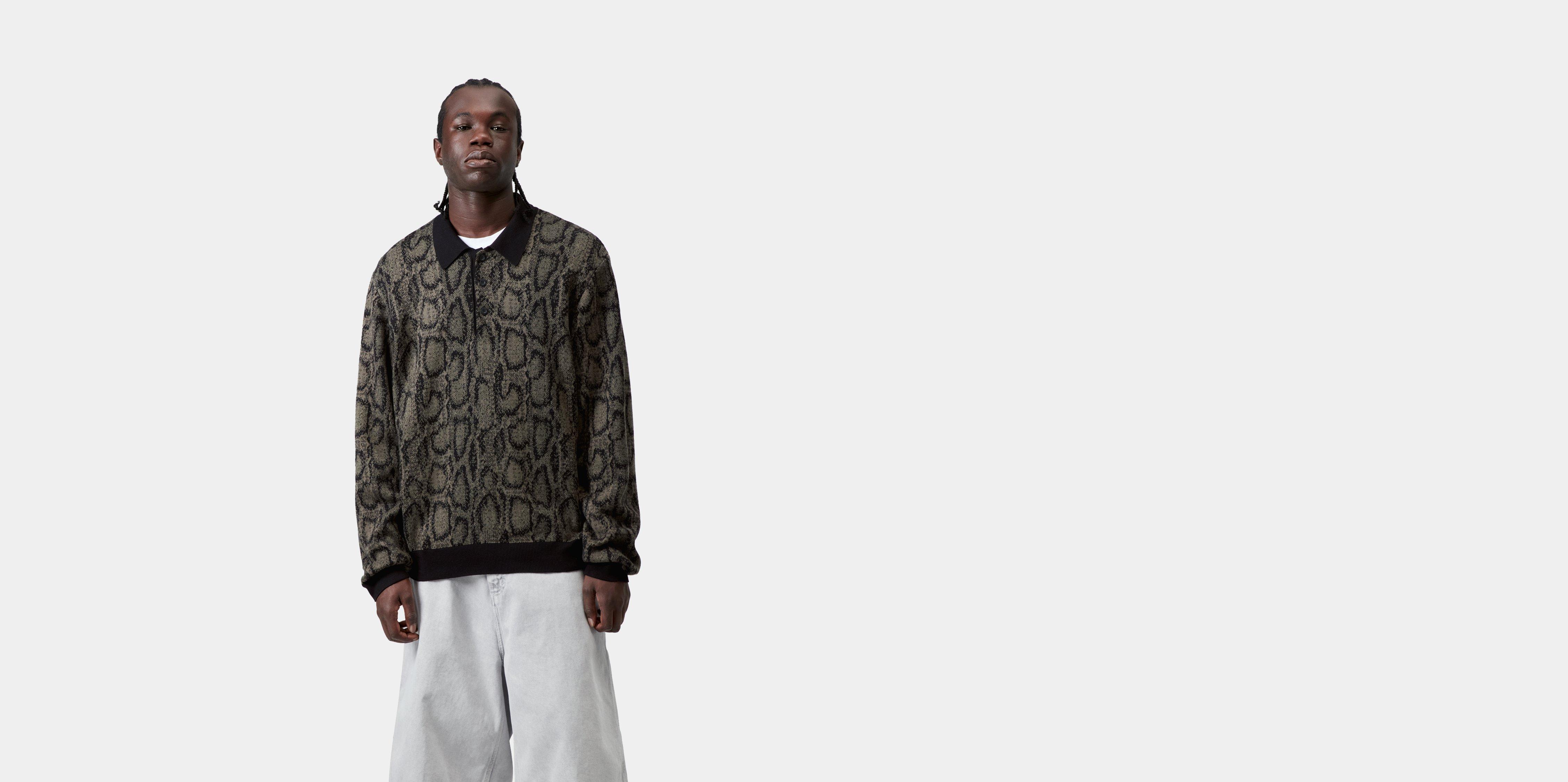 Carhartt WIP L/S Snake Polo Snake Camo Jacquard, Leaf | multicolor|green | XS | Men