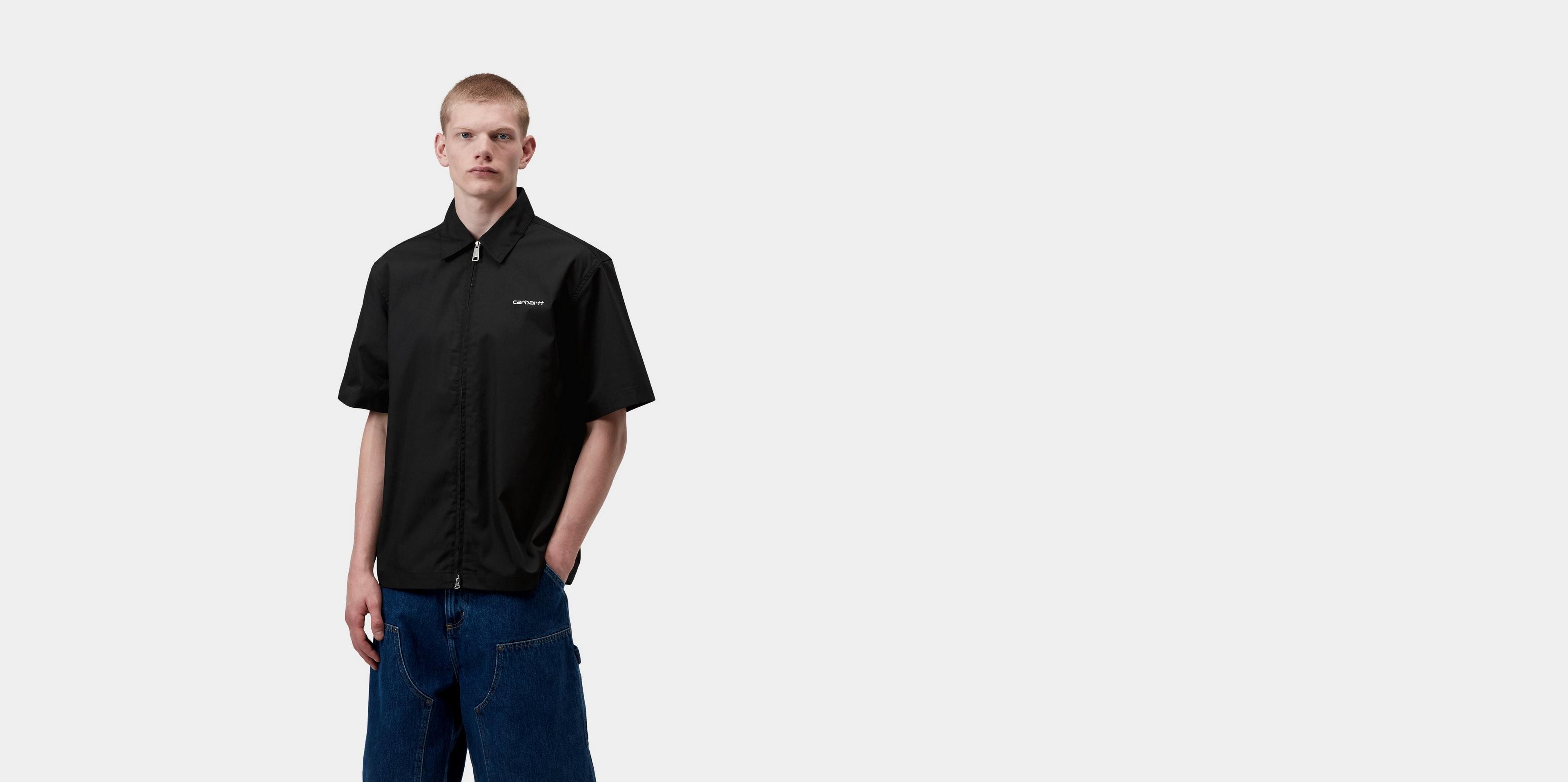 Carhartt WIP S/S Postal Zip Shirt, Black / Wax | Official Online Store
