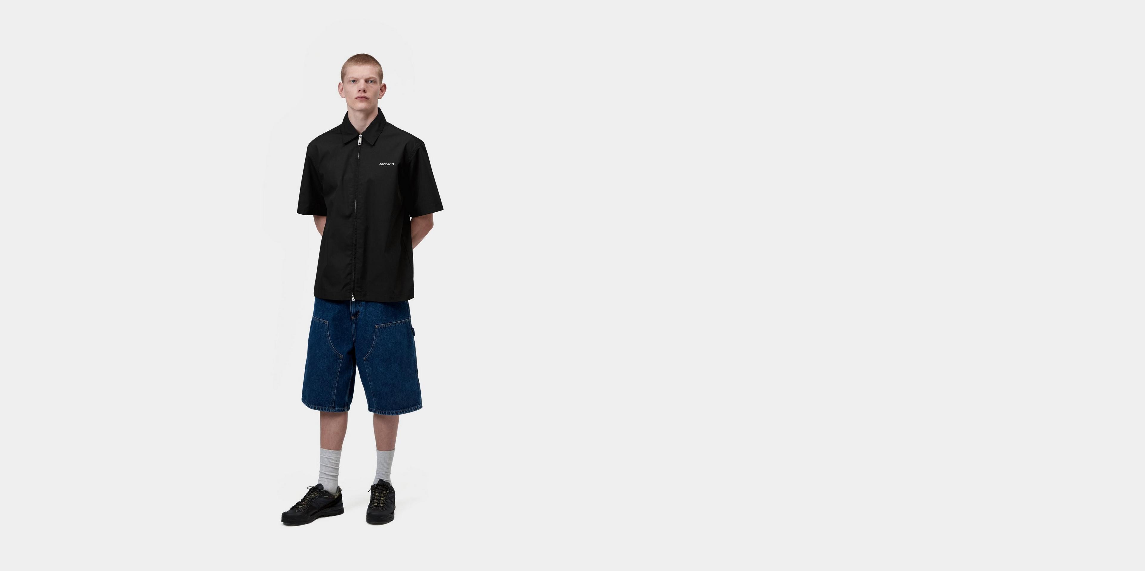 Carhartt WIP S/S Postal Zip Shirt, Black / Wax | Official Online Store