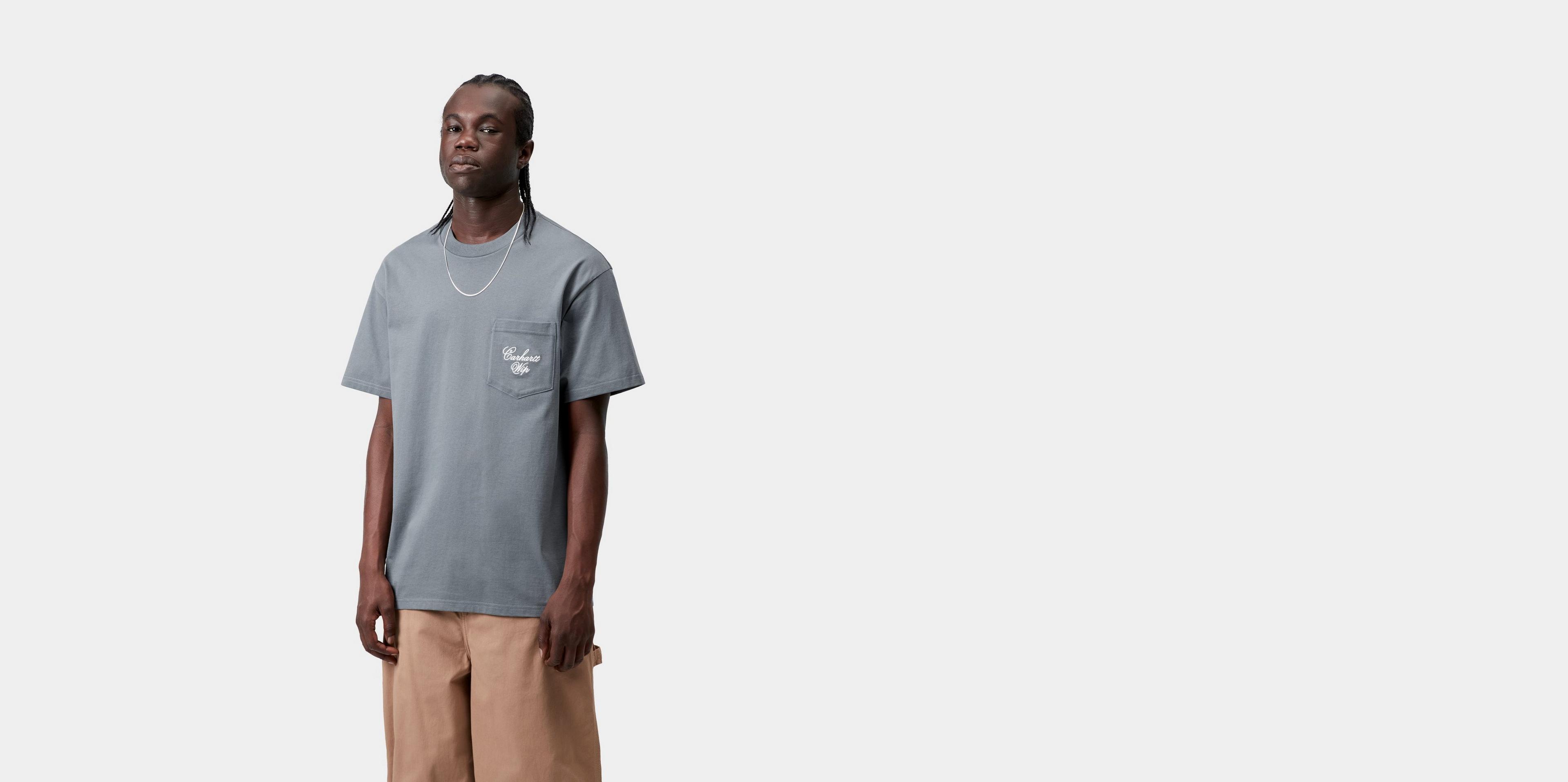 Carhartt WIP S/S Longhand Pocket T-Shirt, Cozy Blue / White
